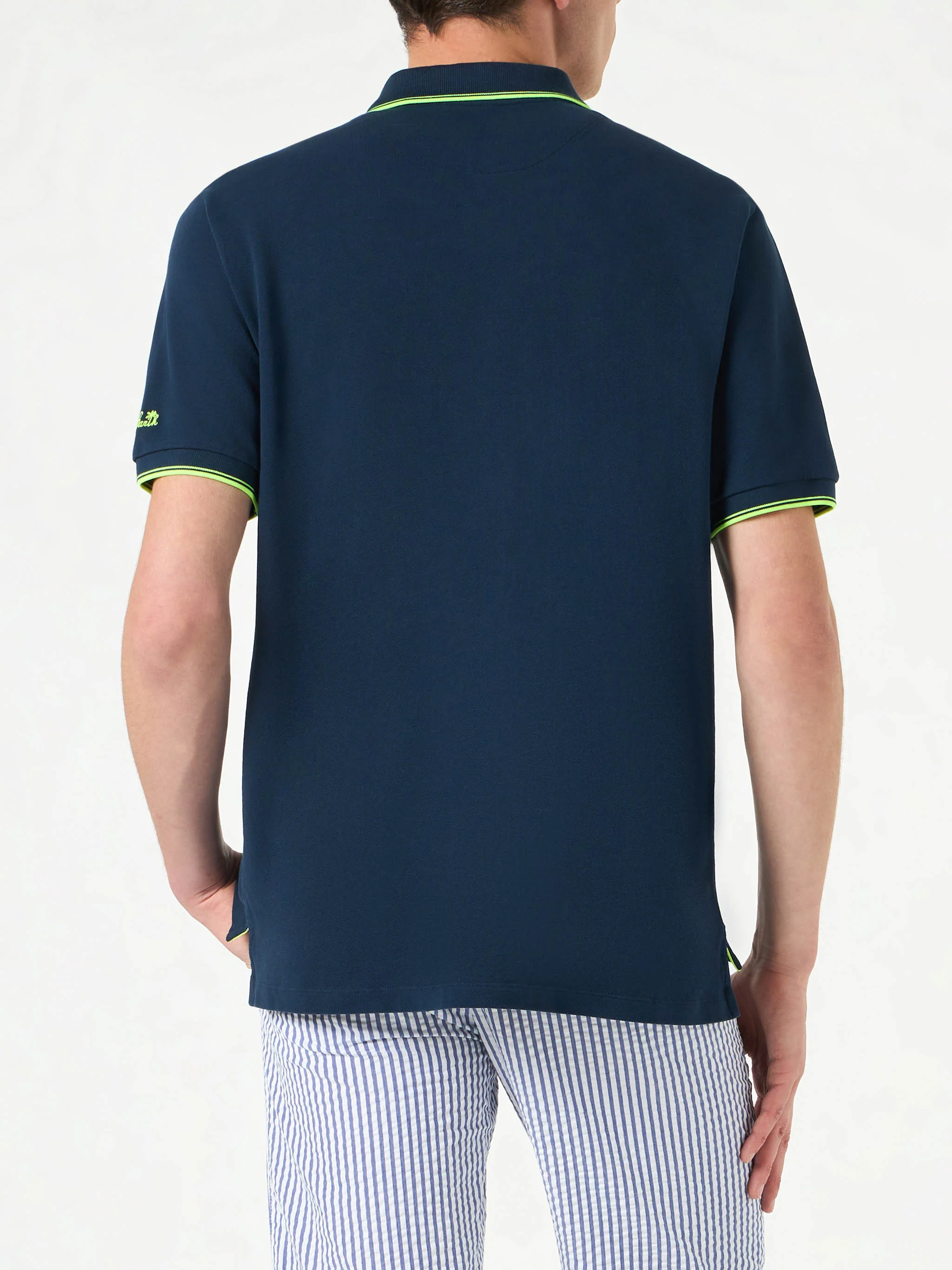 Blue piquet polo with St. Barth logo and contrasts - Image 3