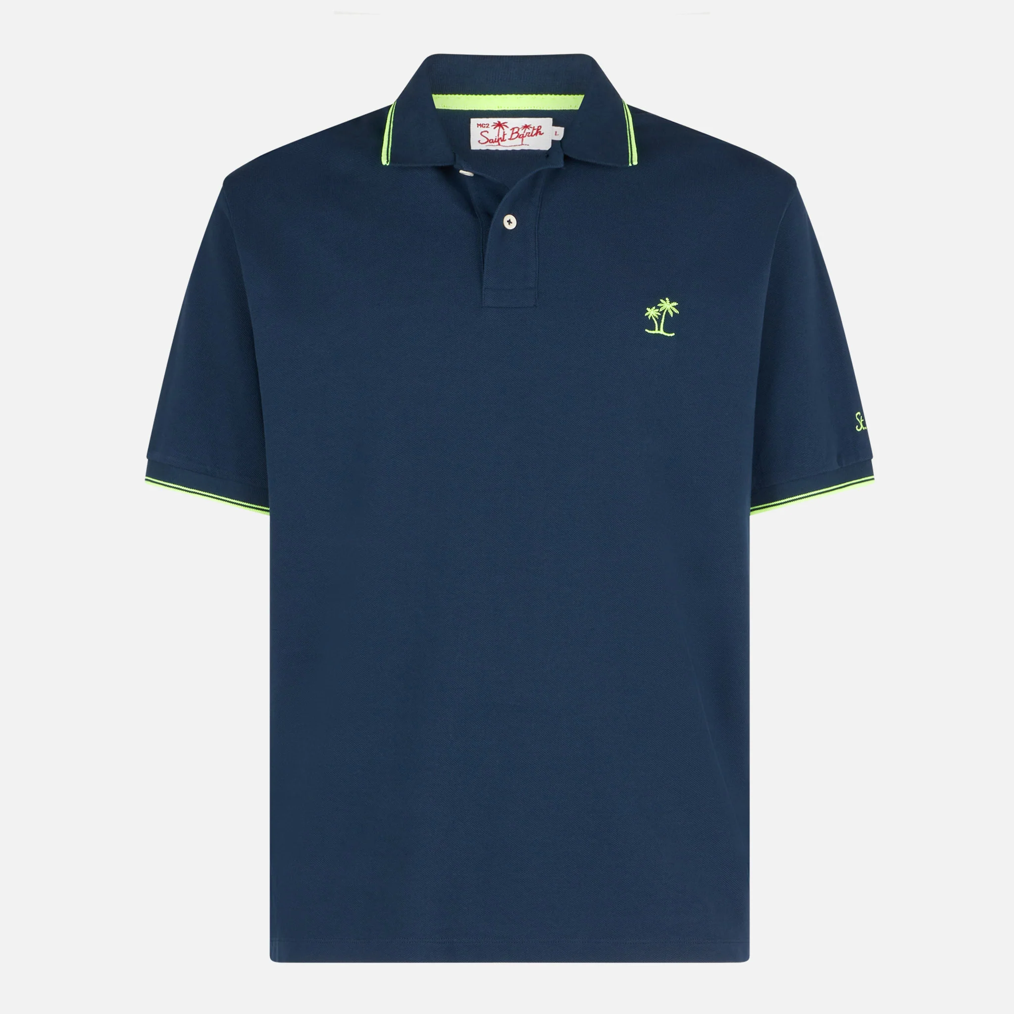 Blue piquet polo with St. Barth logo and contrasts - Image 4