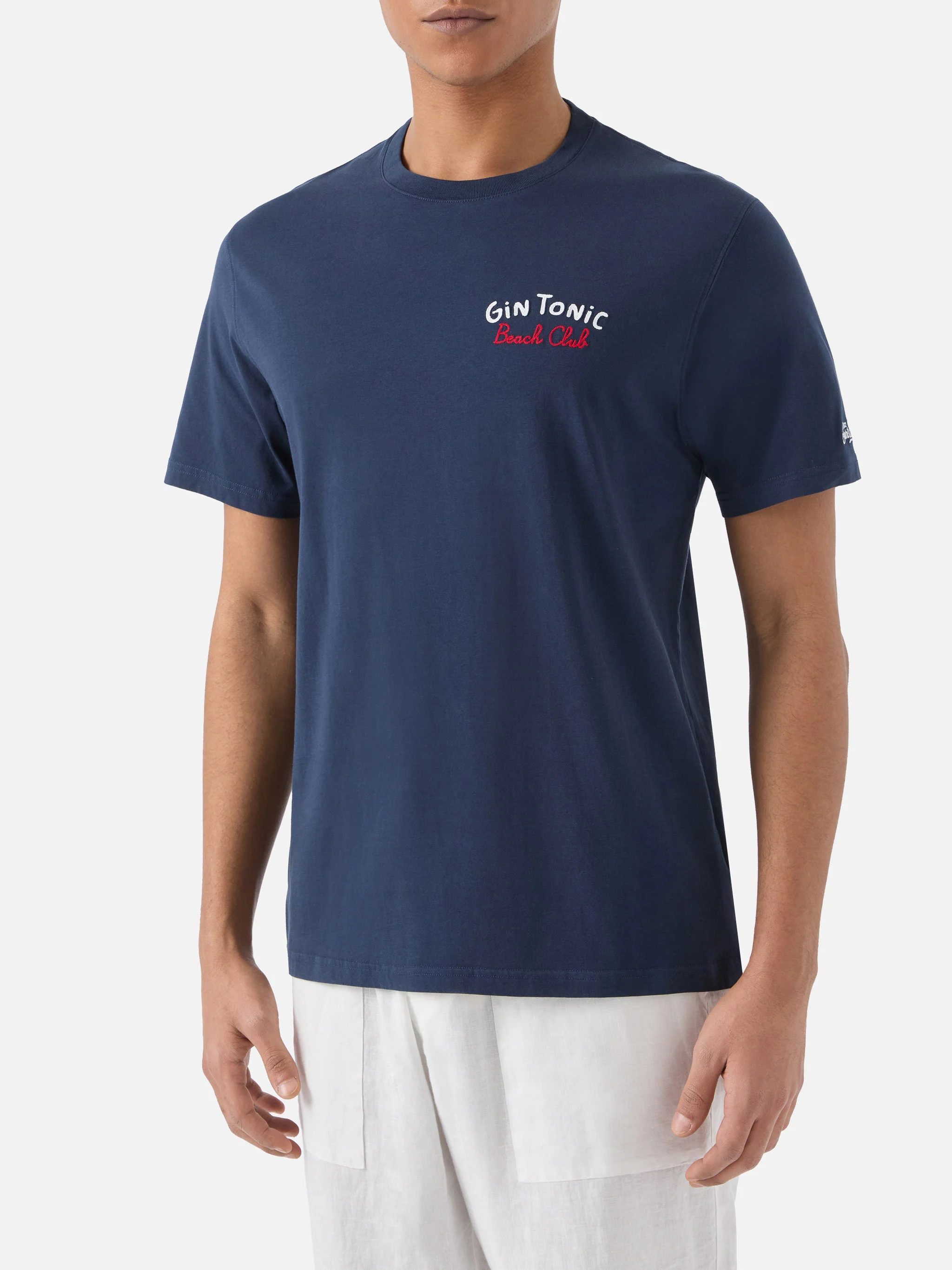 Blue Portland t-shirt with Gin Tonic Beach Club front/back embroidery - Image 3