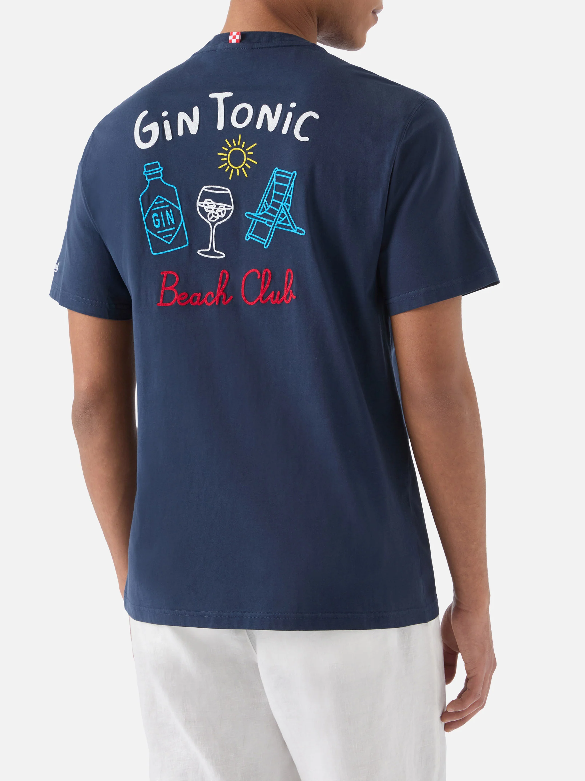 Blue Portland t-shirt with Gin Tonic Beach Club front/back embroidery - Image 4
