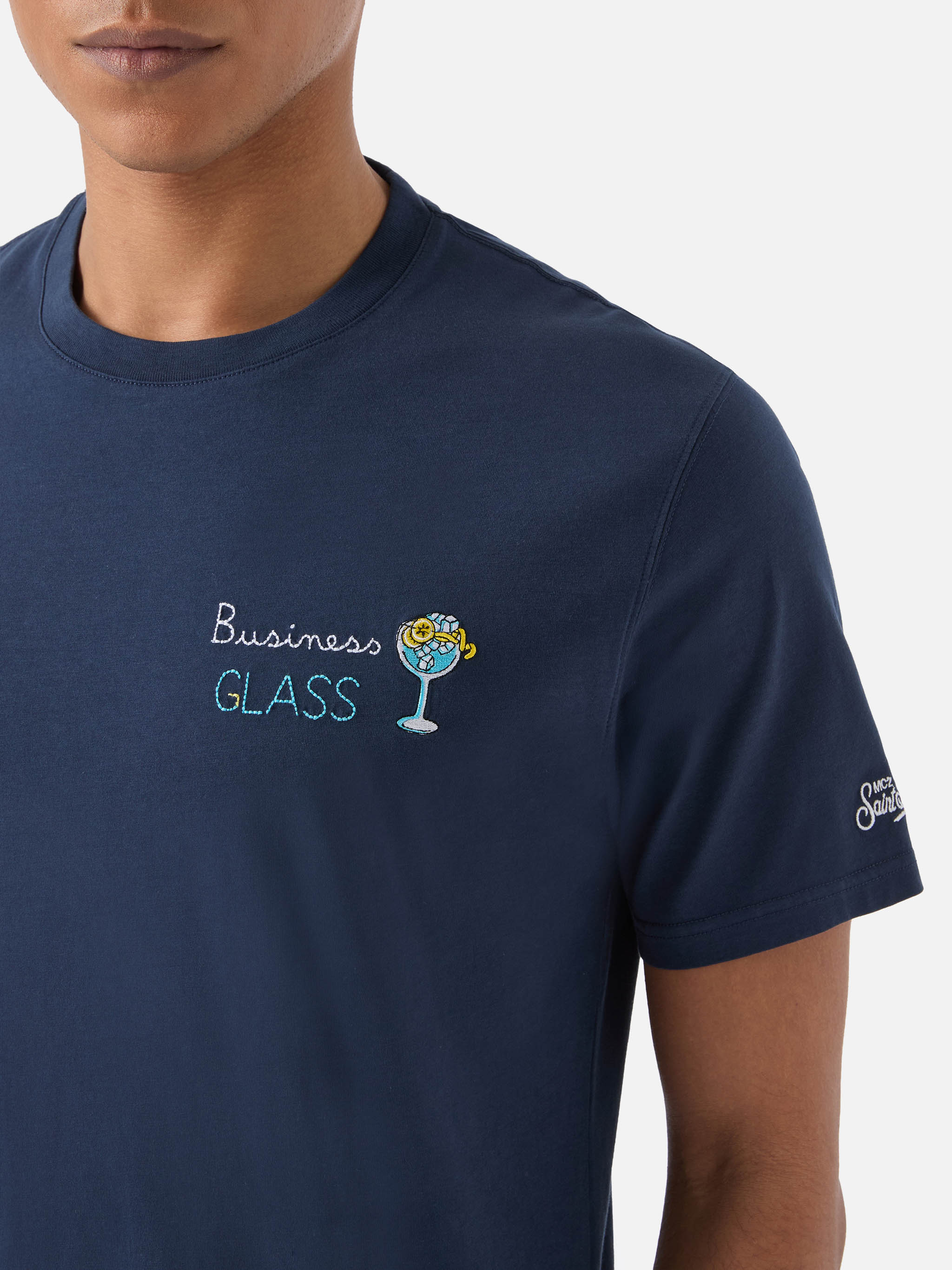 Blue Portofino T-shirt with Business Glass embroidery - Image 2