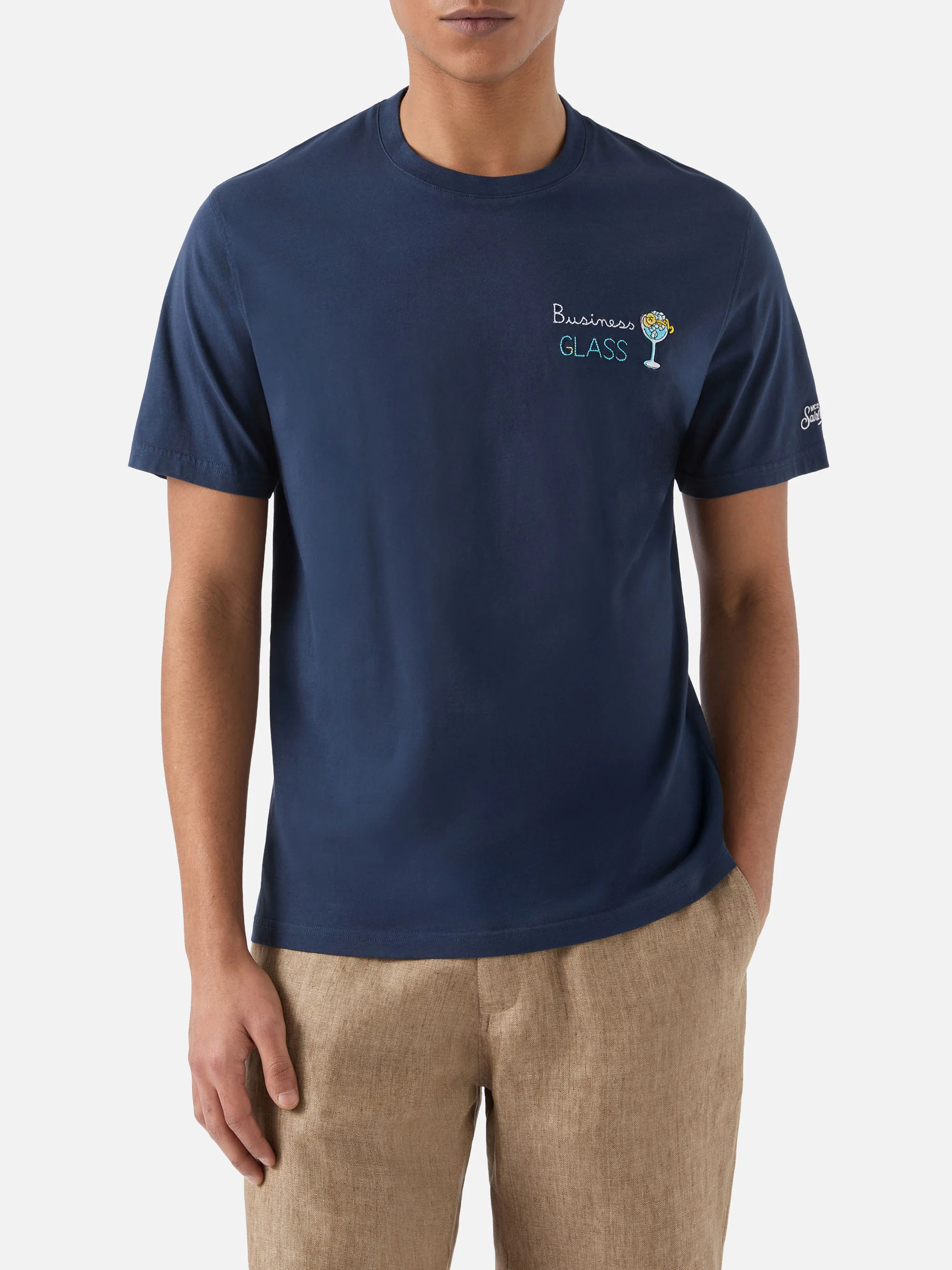 Blue Portofino T-shirt with Business Glass embroidery - Image 3