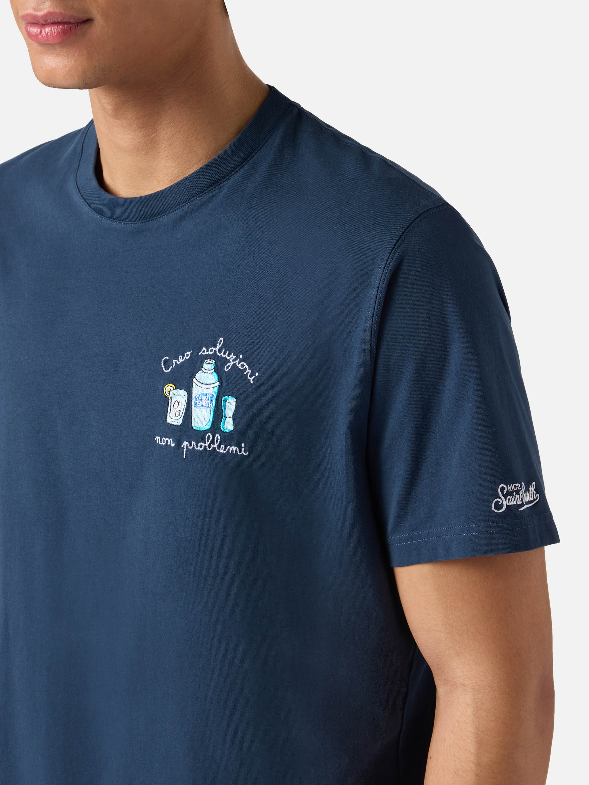 Blue Portofino T-shirt with Creo Soluzioni Non Problemi embroidery - Image 2