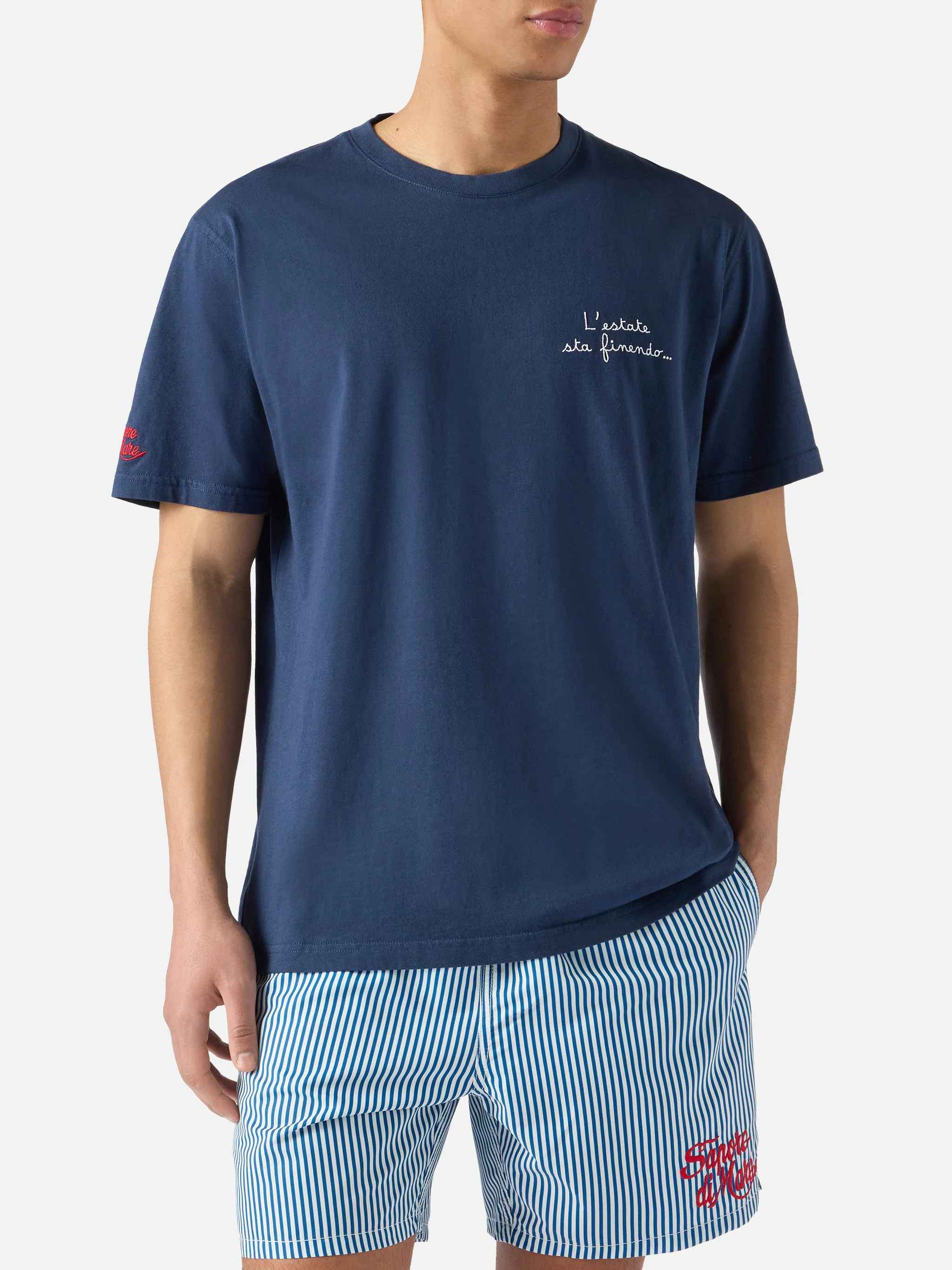 Blue Portofino T-shirt with L'estate Sta Finendo embroidery - Image 3