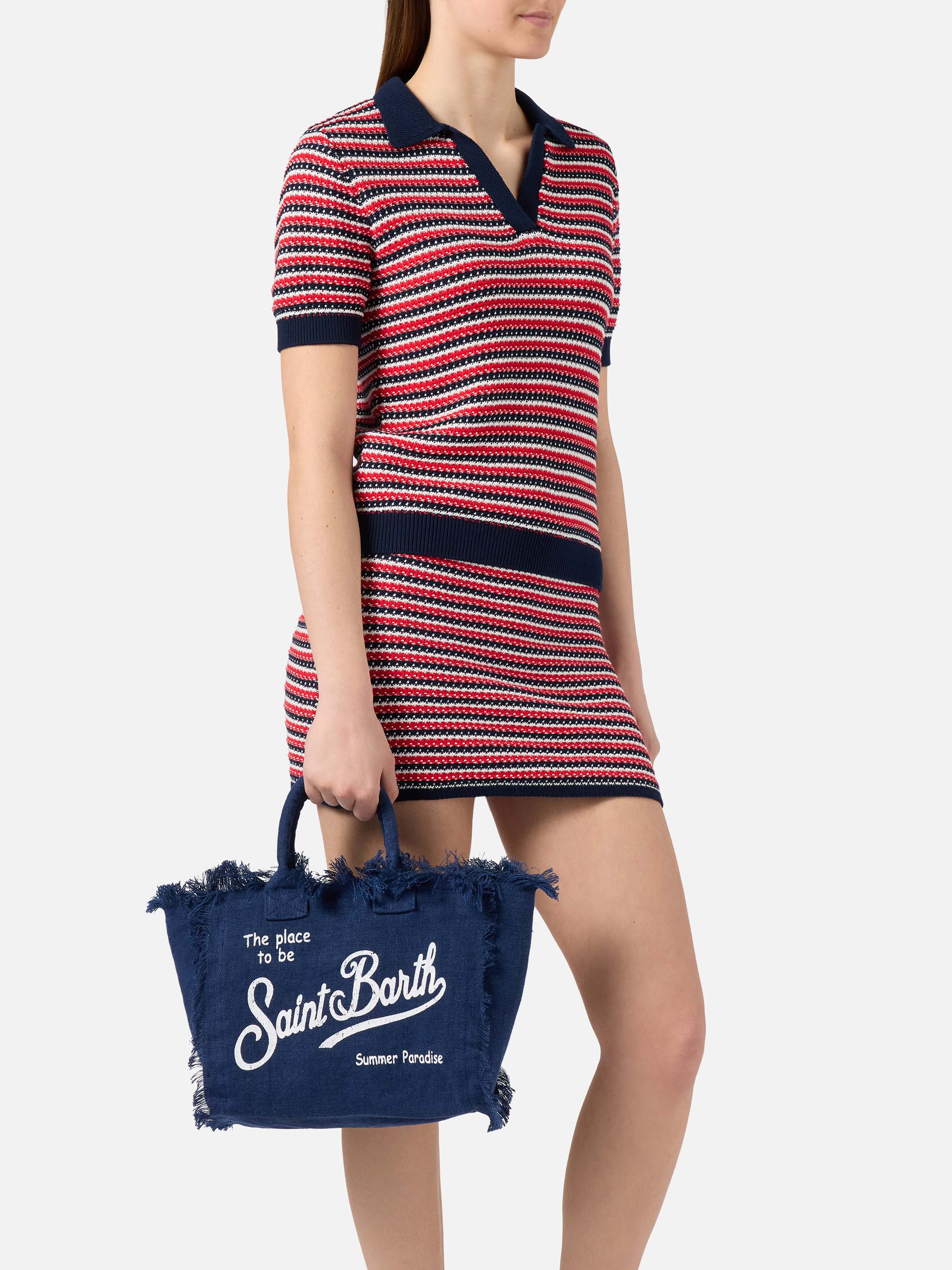 Blue solid color linen Colette bag - Image 2
