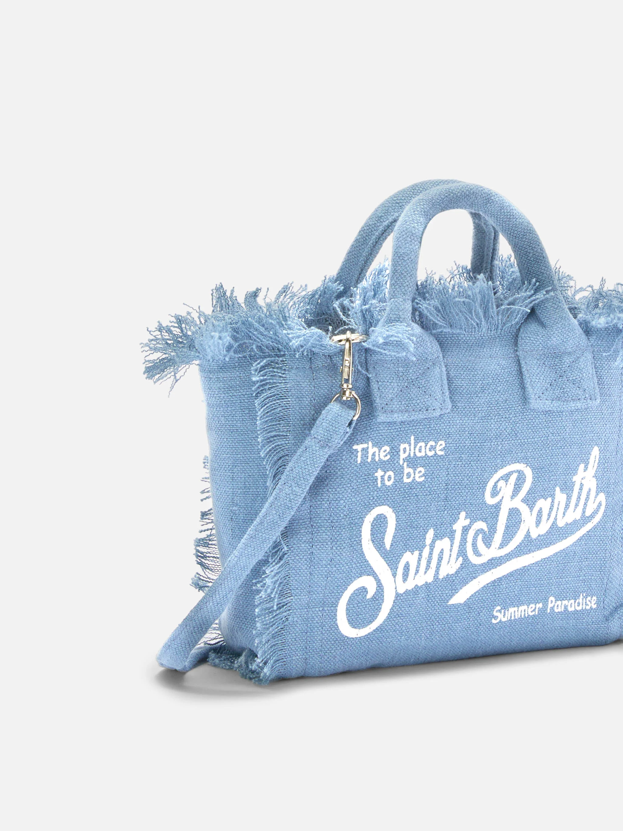 Blue solid color linen Vanity mini bag with removable strap - Image 3
