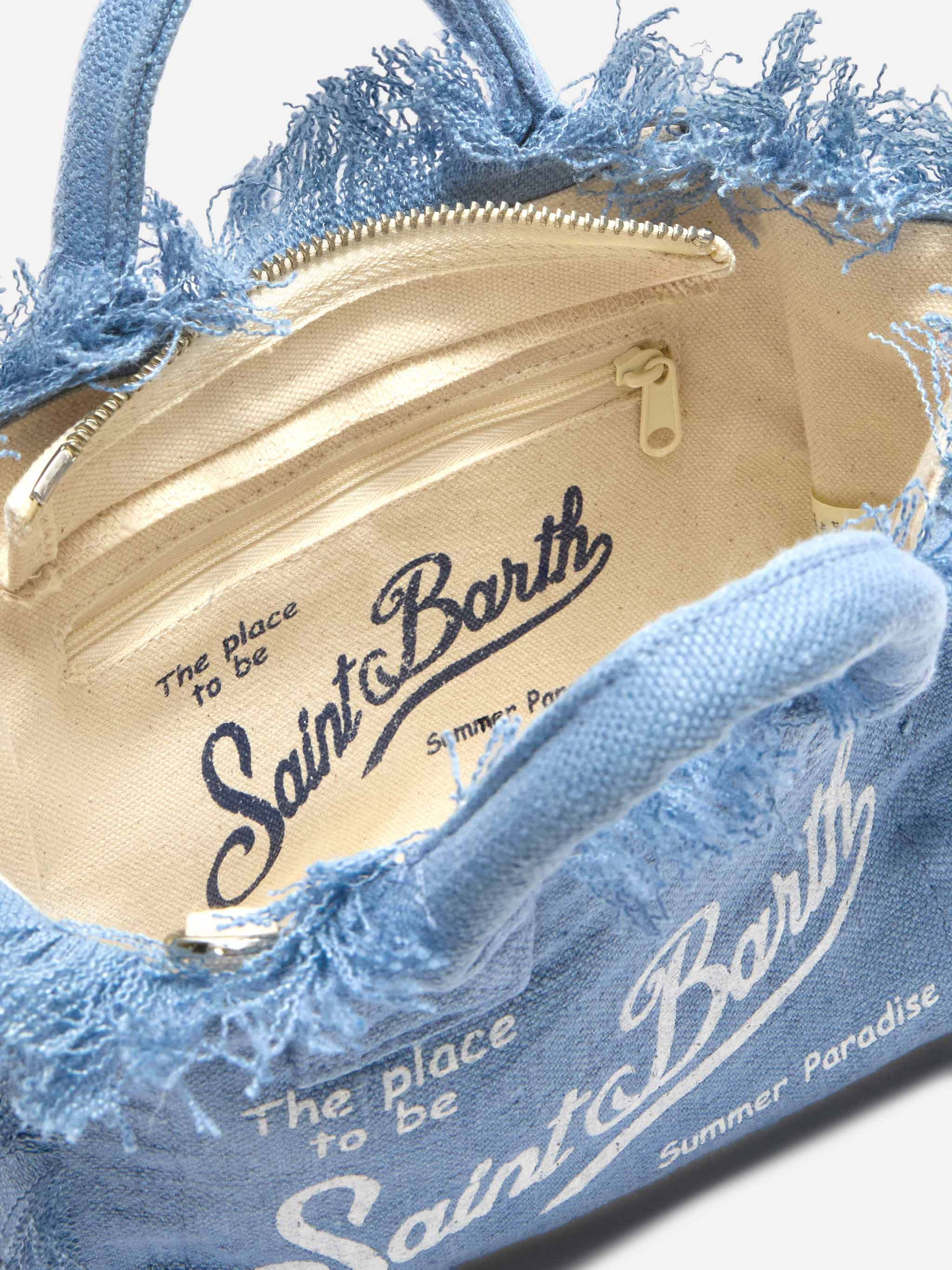 Blue solid color linen Vanity mini bag with removable strap - Image 4