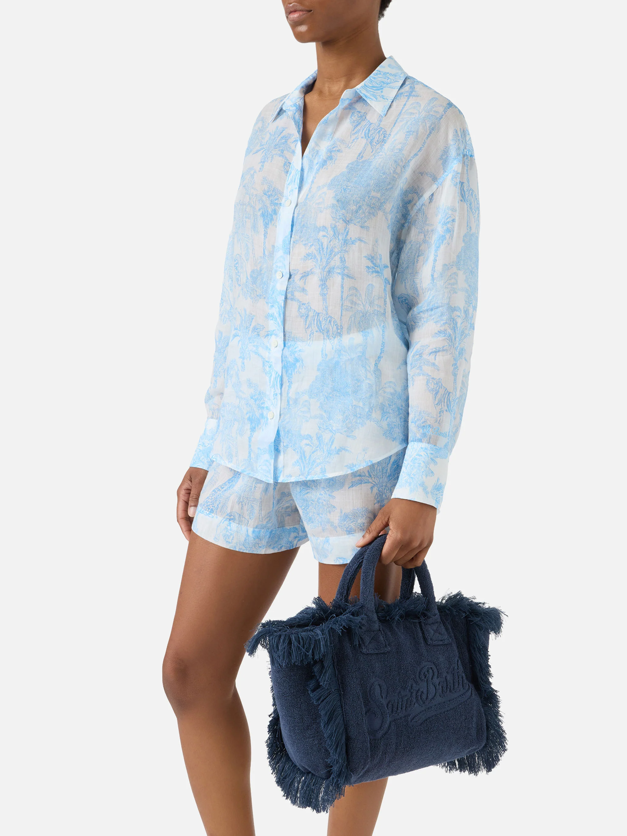 Blue solid color terry effect Colette bag - Image 2