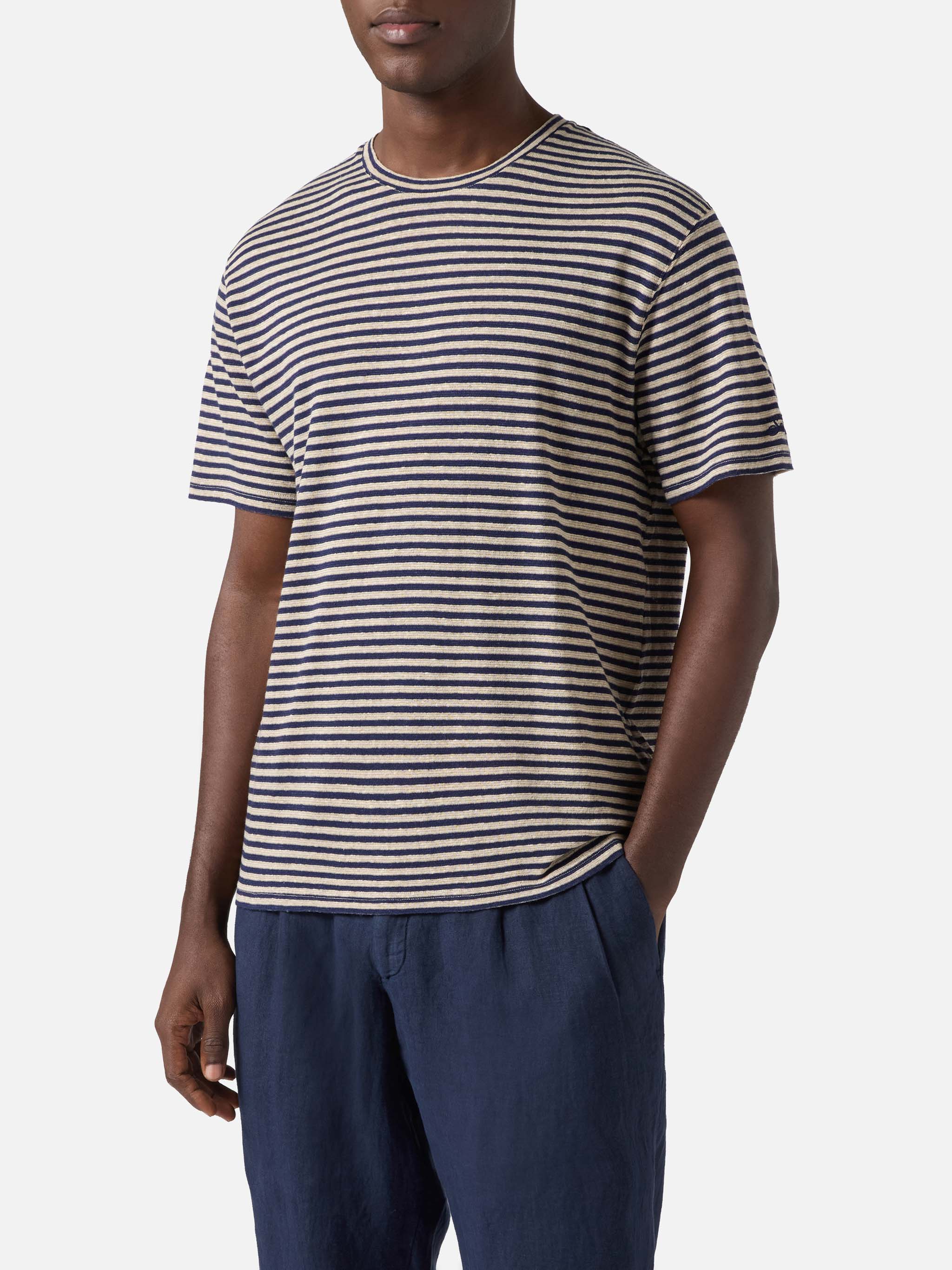 Blue striped Dover cotton t-shirt with logo embroidery - Image 2