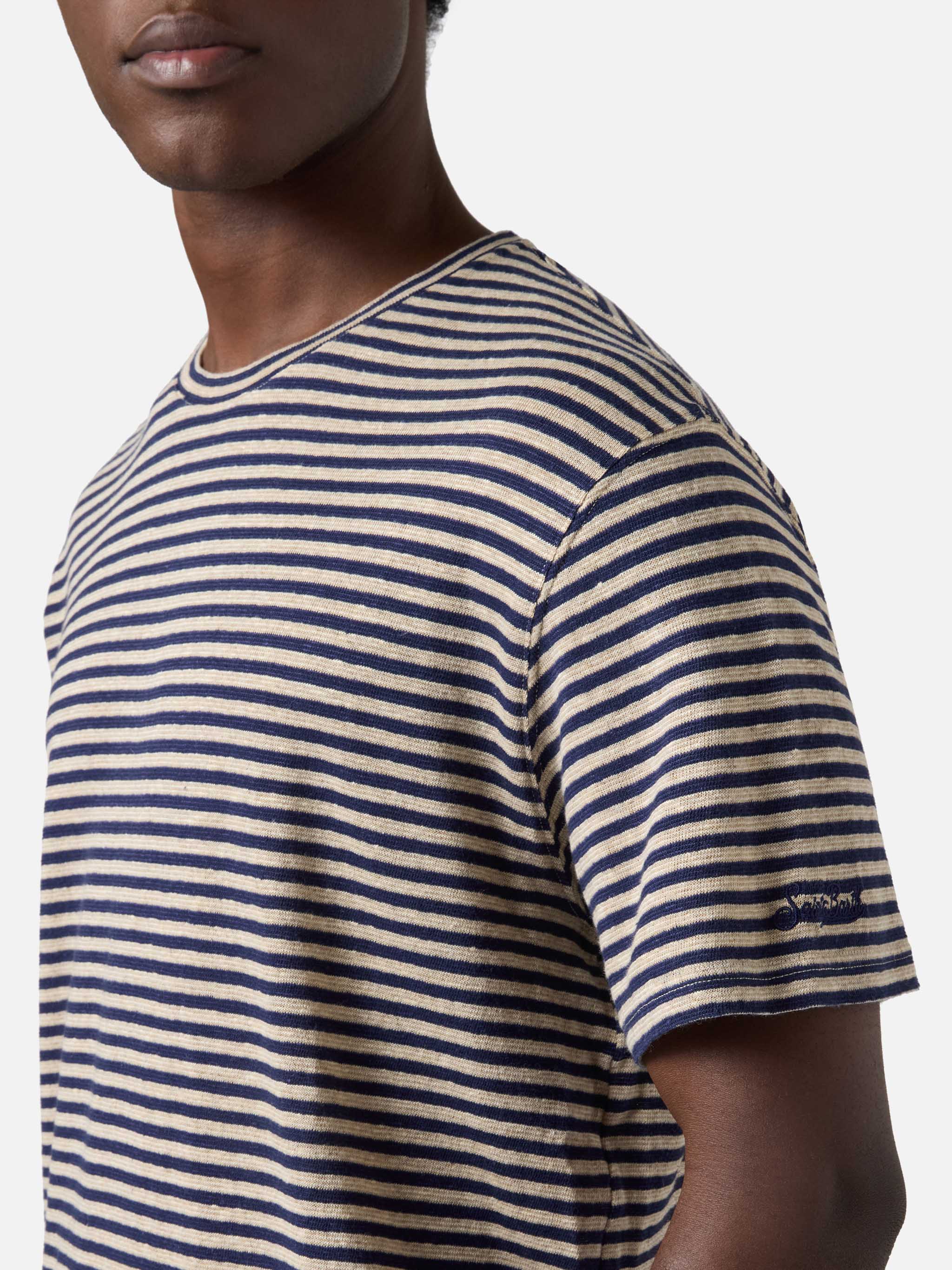 Blue striped Dover cotton t-shirt with logo embroidery - Image 3
