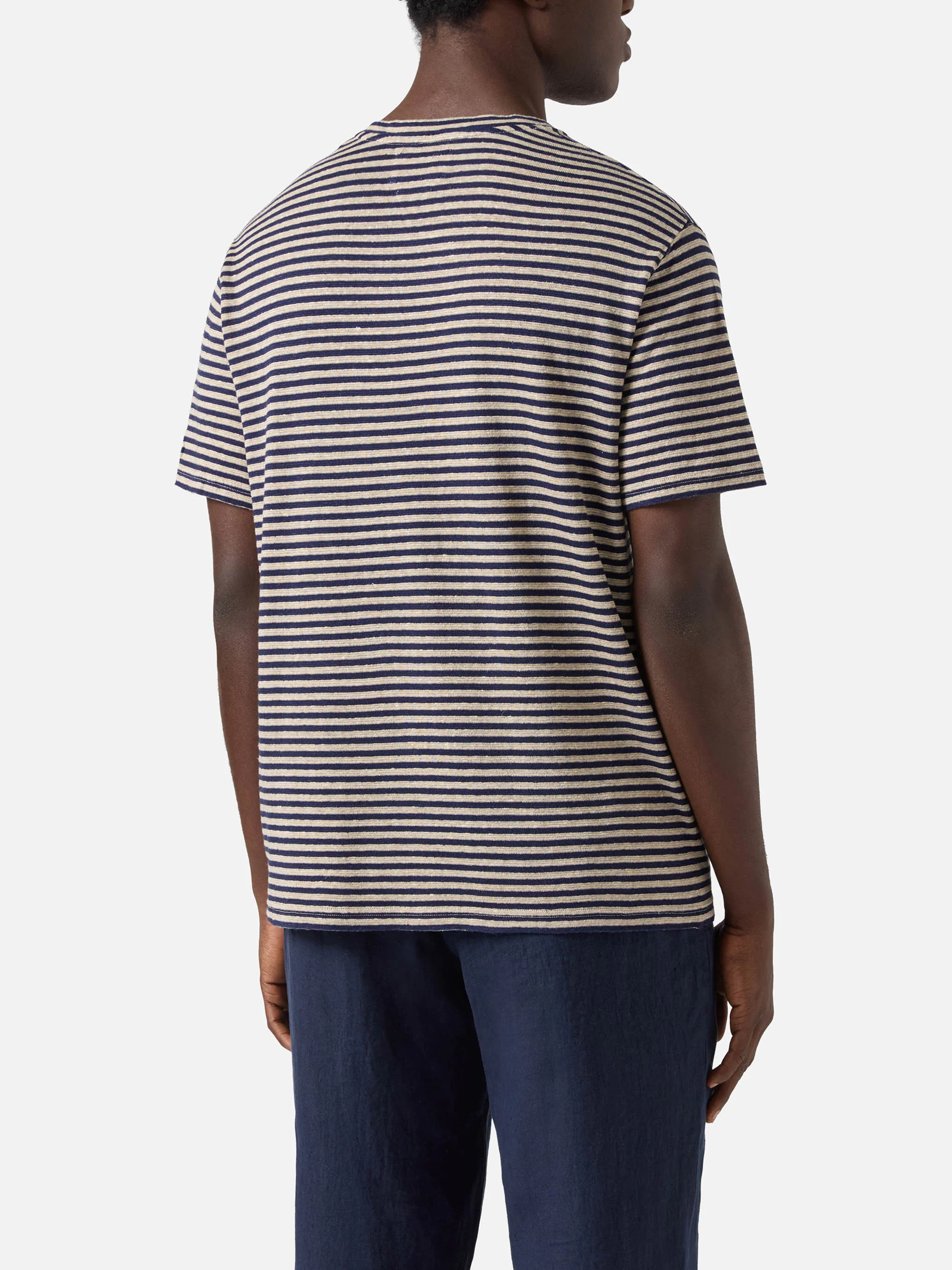 Blue striped Dover cotton t-shirt with logo embroidery - Image 4