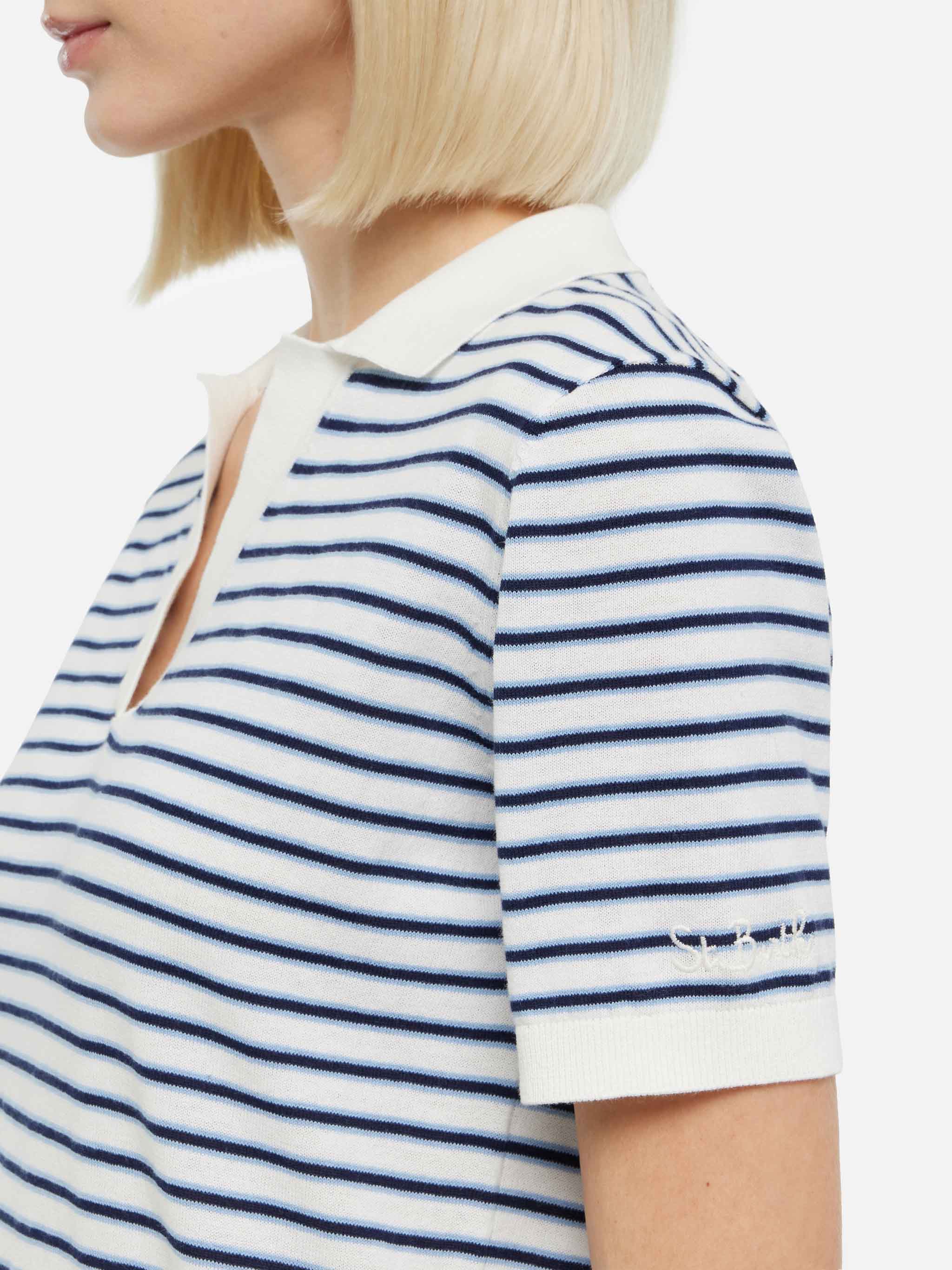 Blue striped knitted polo Evonne - Image 2