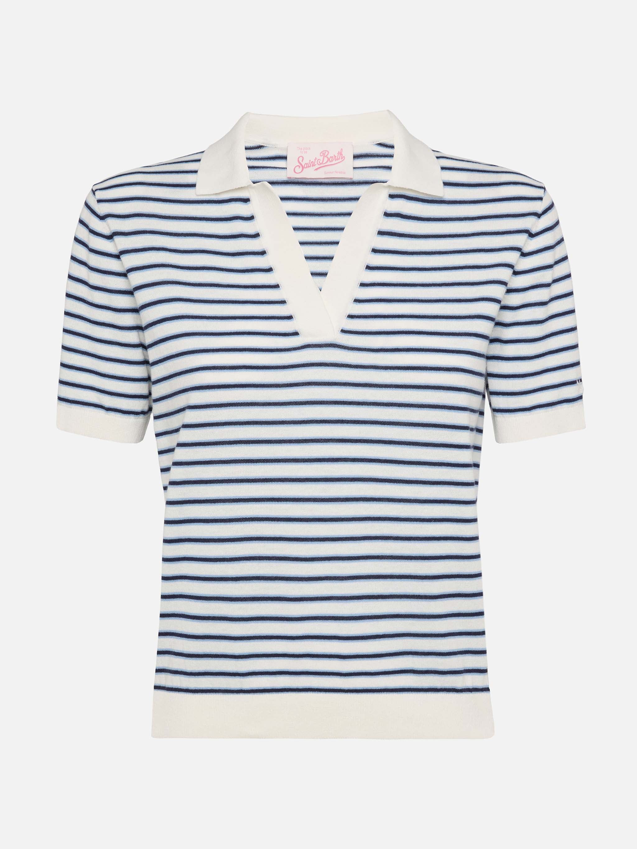 Blue striped knitted polo Evonne - Image 3