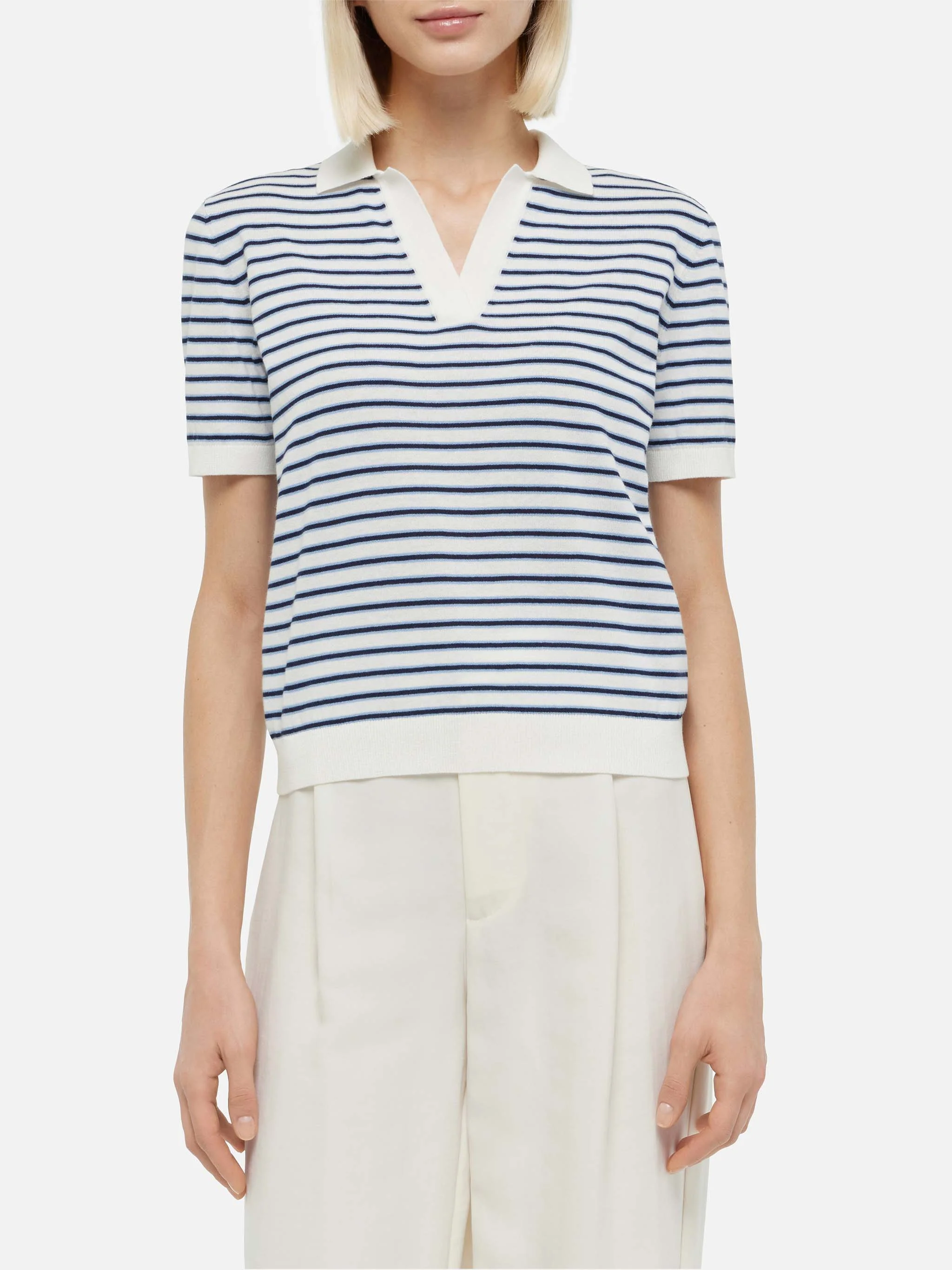 Blue striped knitted polo Evonne - Image 4