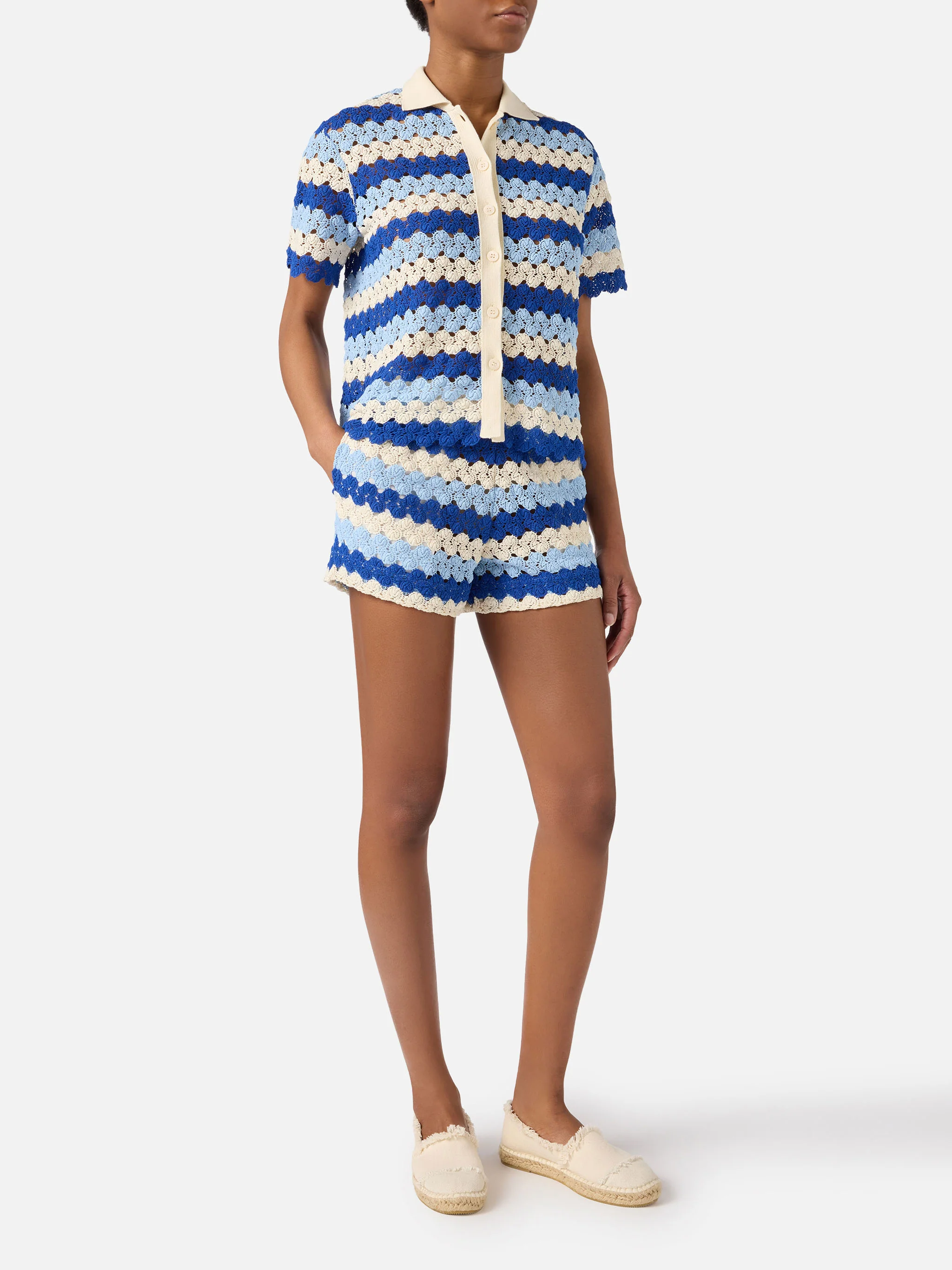 Blue striped Meave crochet shorts - Image 2
