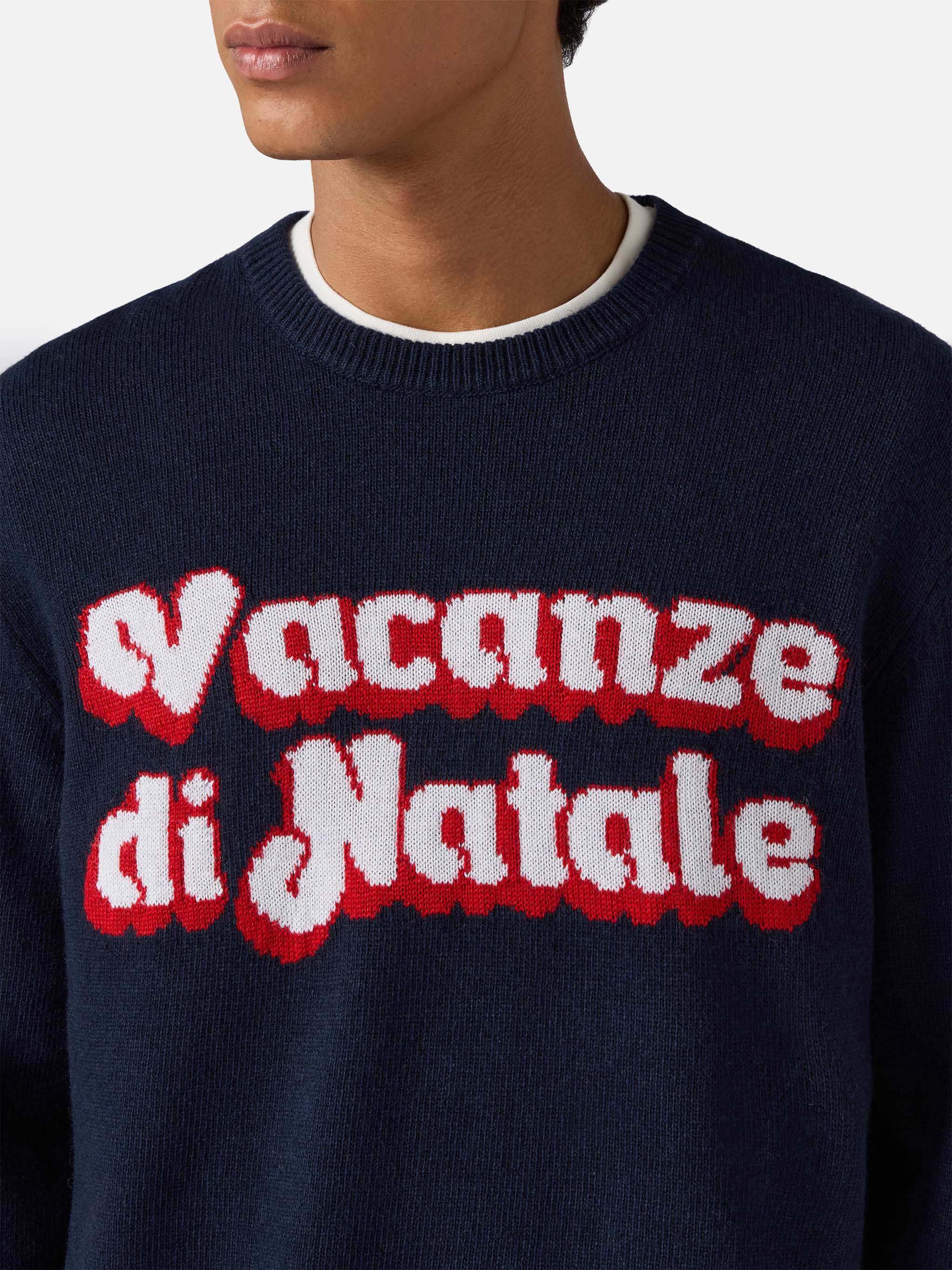 Blue crewneck Heron with Vacanze di Natale logo jacquard | VACANZE DI NATALE SPECIAL EDITION - Image 2