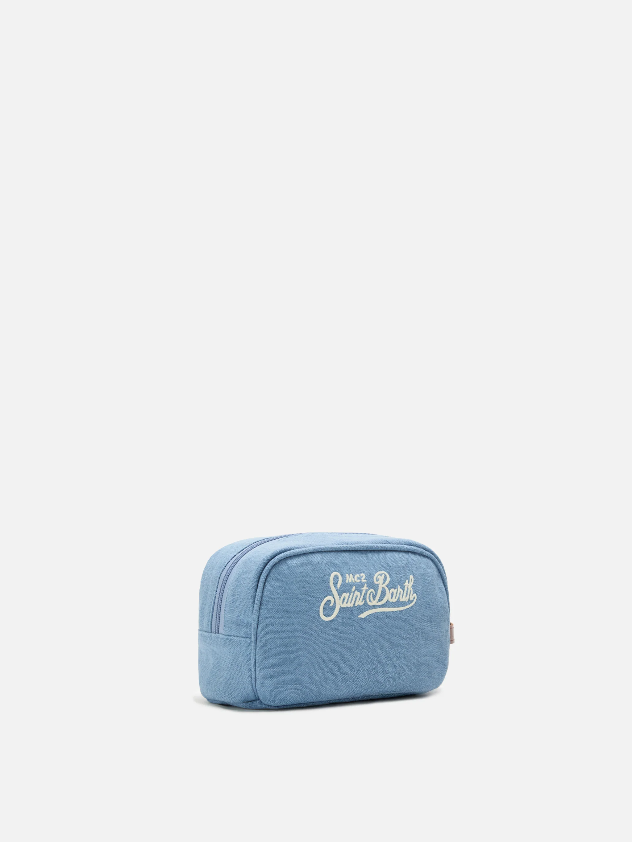 Blue Westwood linen beauty bag with embroidered logo - Image 2