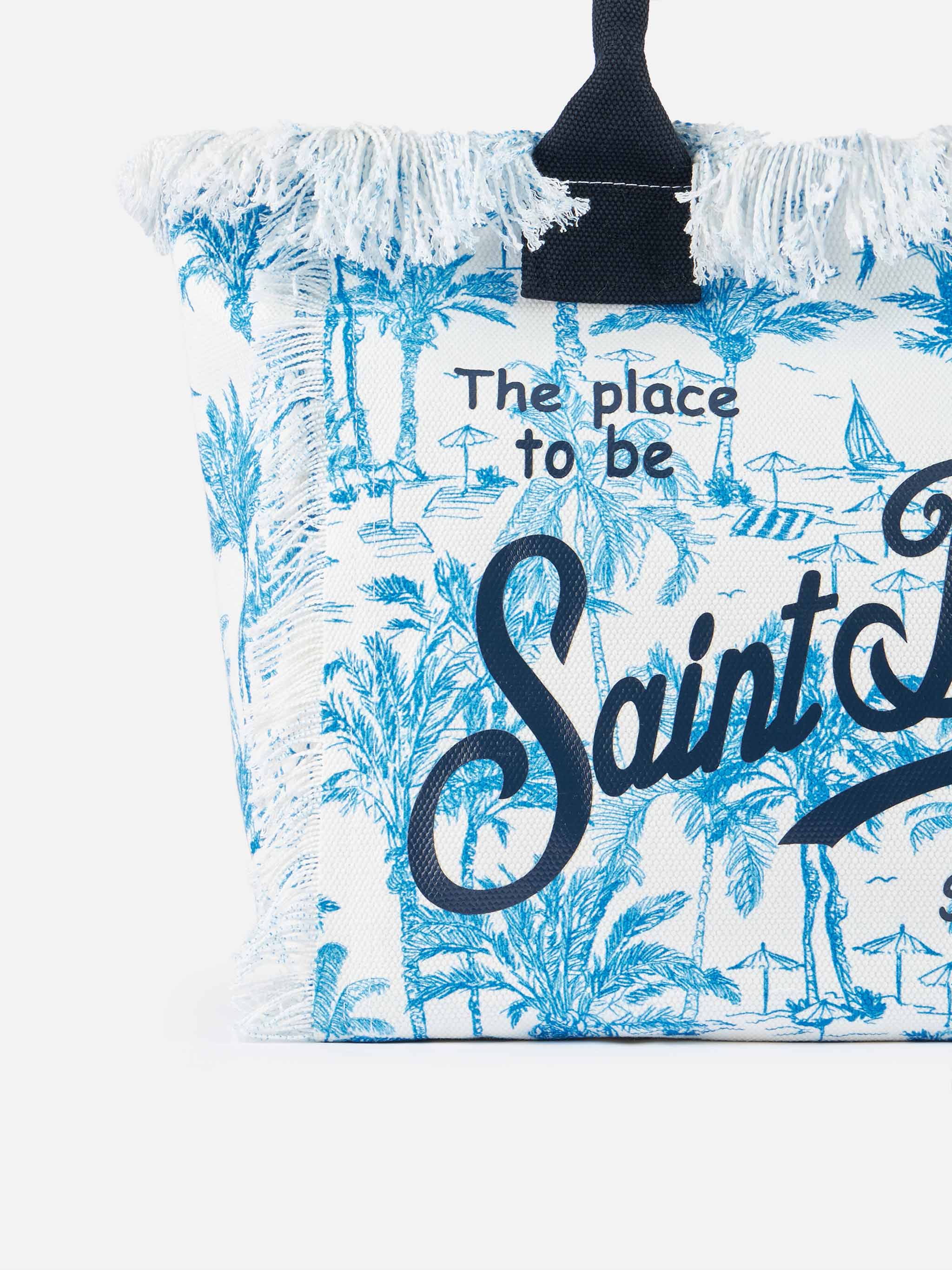 Bluette cotton canvas Vanity tote bag with toile de jouy  print - Image 3