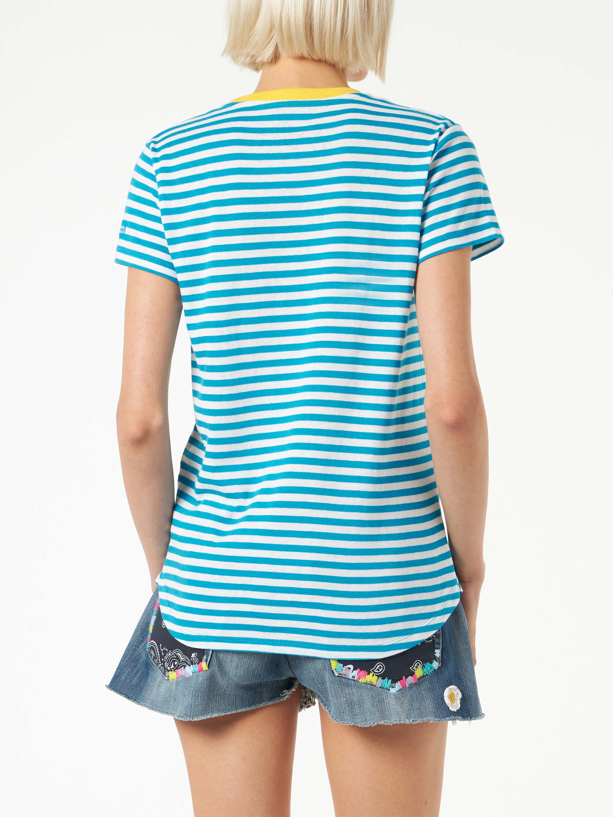 Bluette cotton t-shirt with Where is St. Barth? embroidery - Image 3