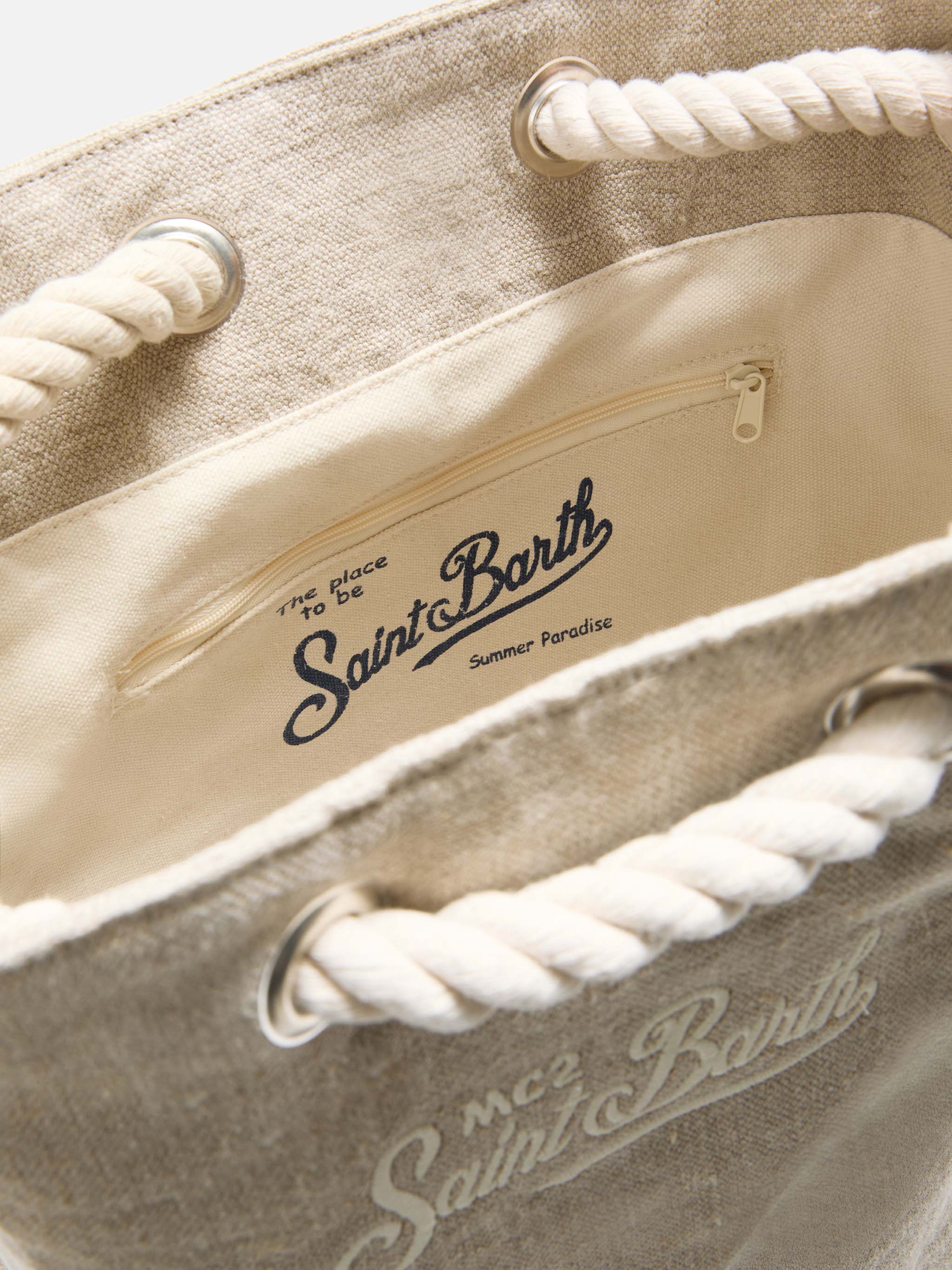 Boat beige linen backpack with printed logo - Image 5