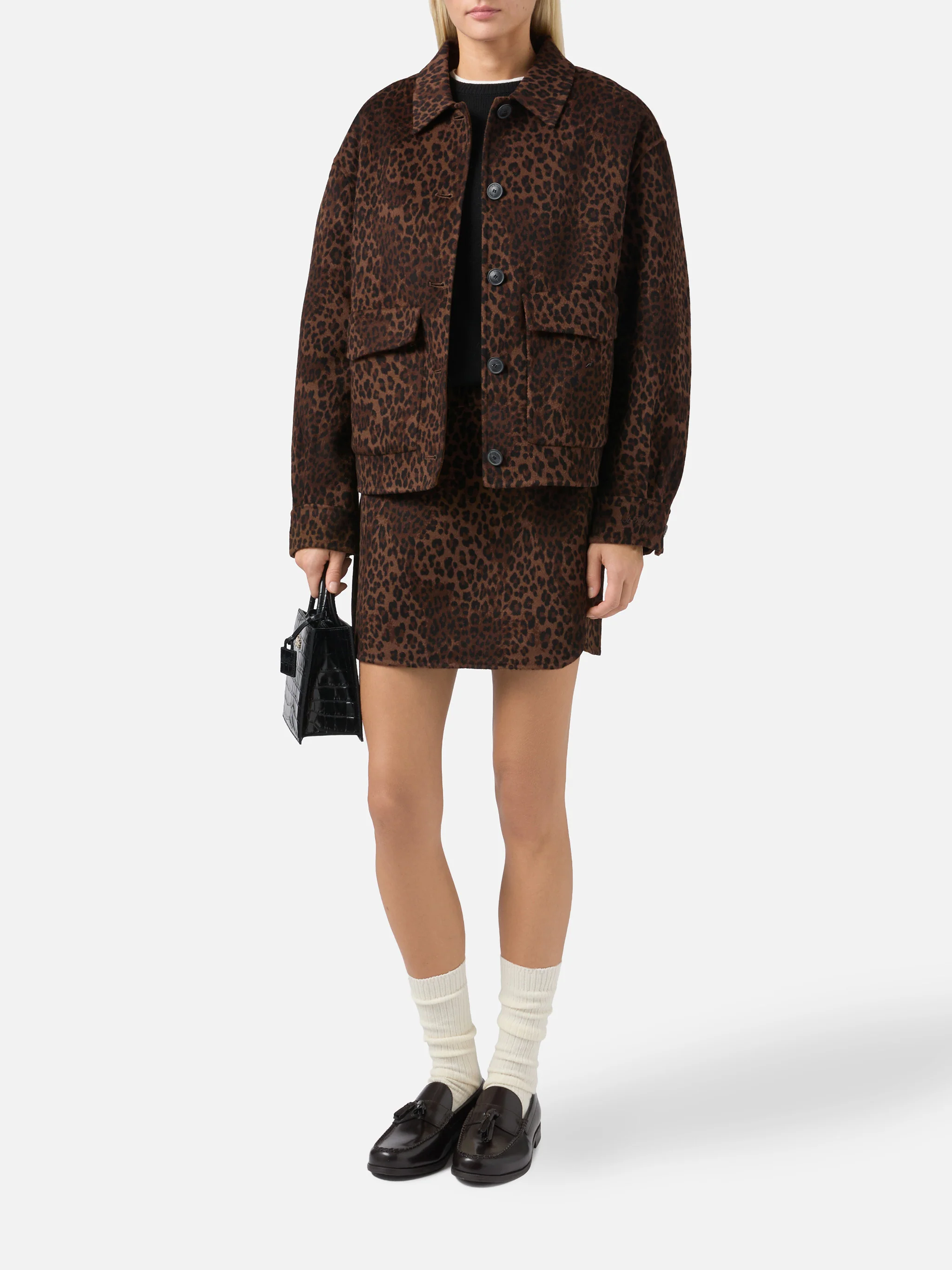 Bonnibell cropped jacket in double fabric with leopard print - Image 2