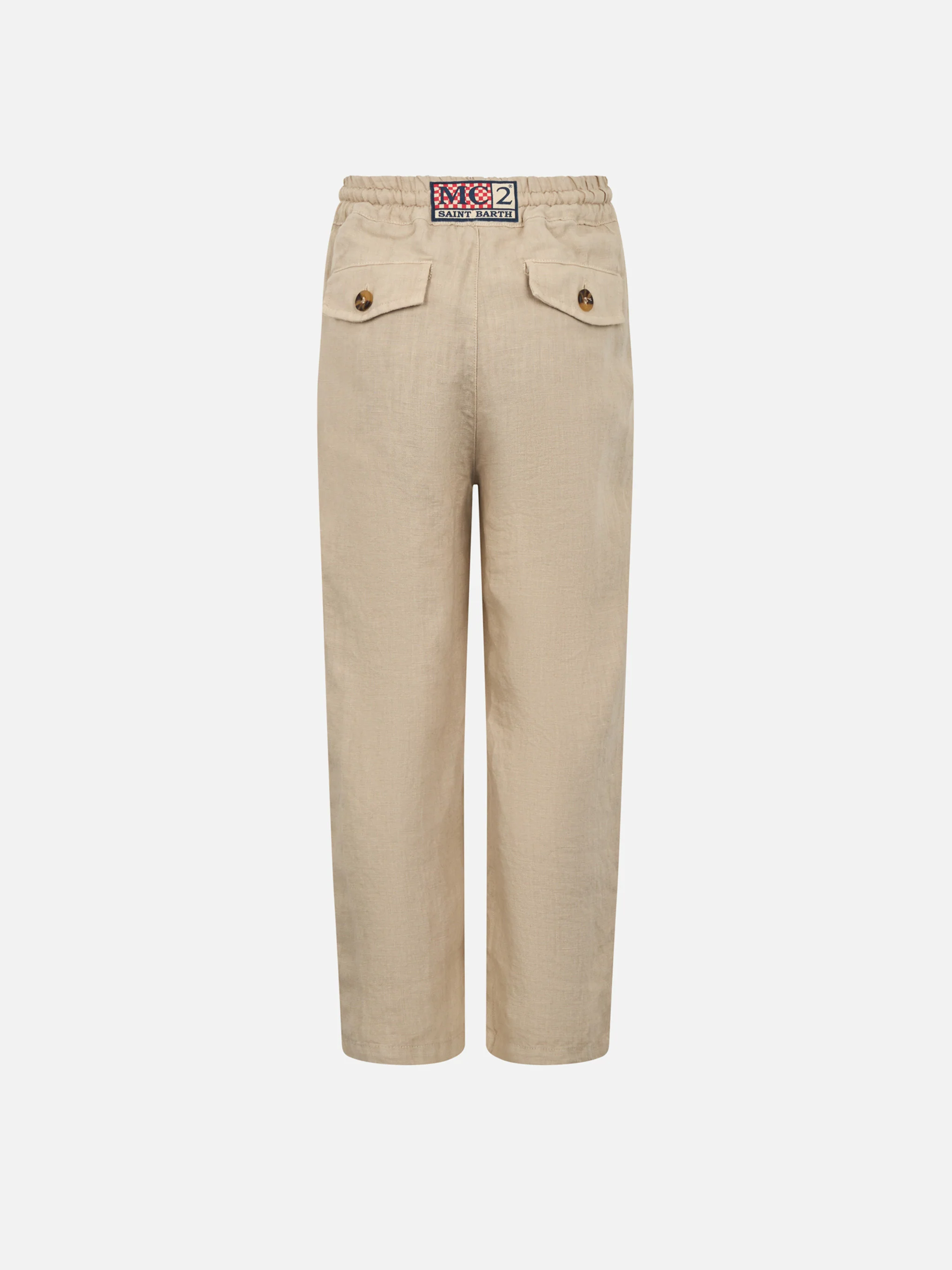 Boy beige linen Calais Jr pants with drawstring - Image 2