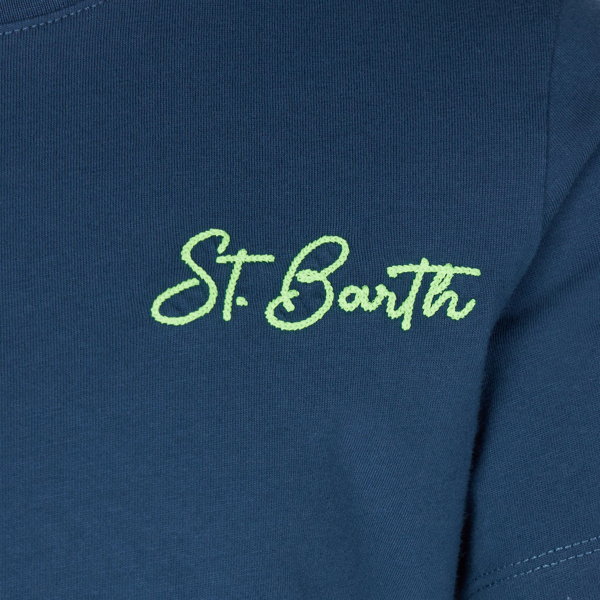 Boy blue cotton t-shirt with St. Barth beach print - Image 2