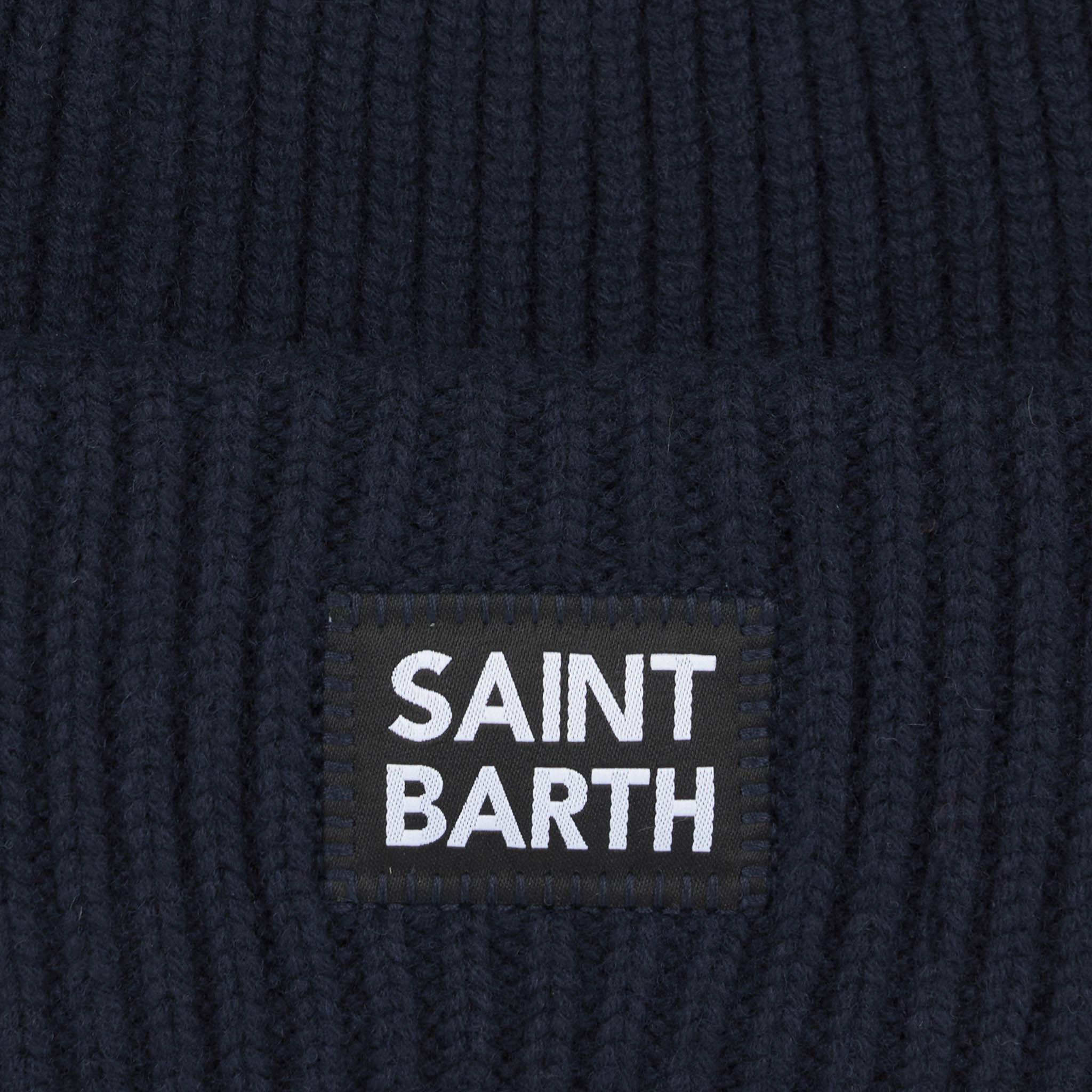 Navy blue ribbed beanie with Saint Barth patch - Image 3