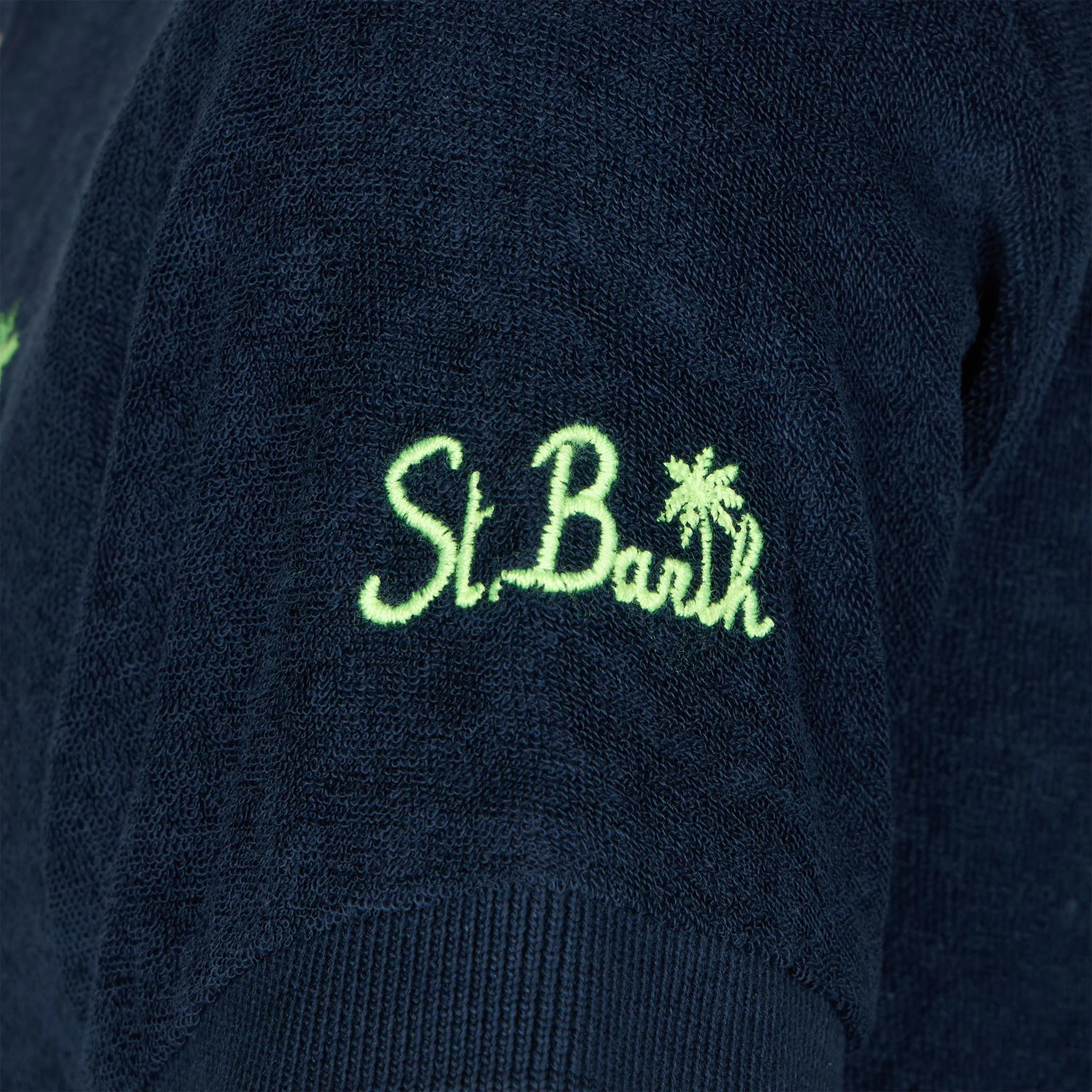 Boy blue terry polo with palm embroidery - Image 3
