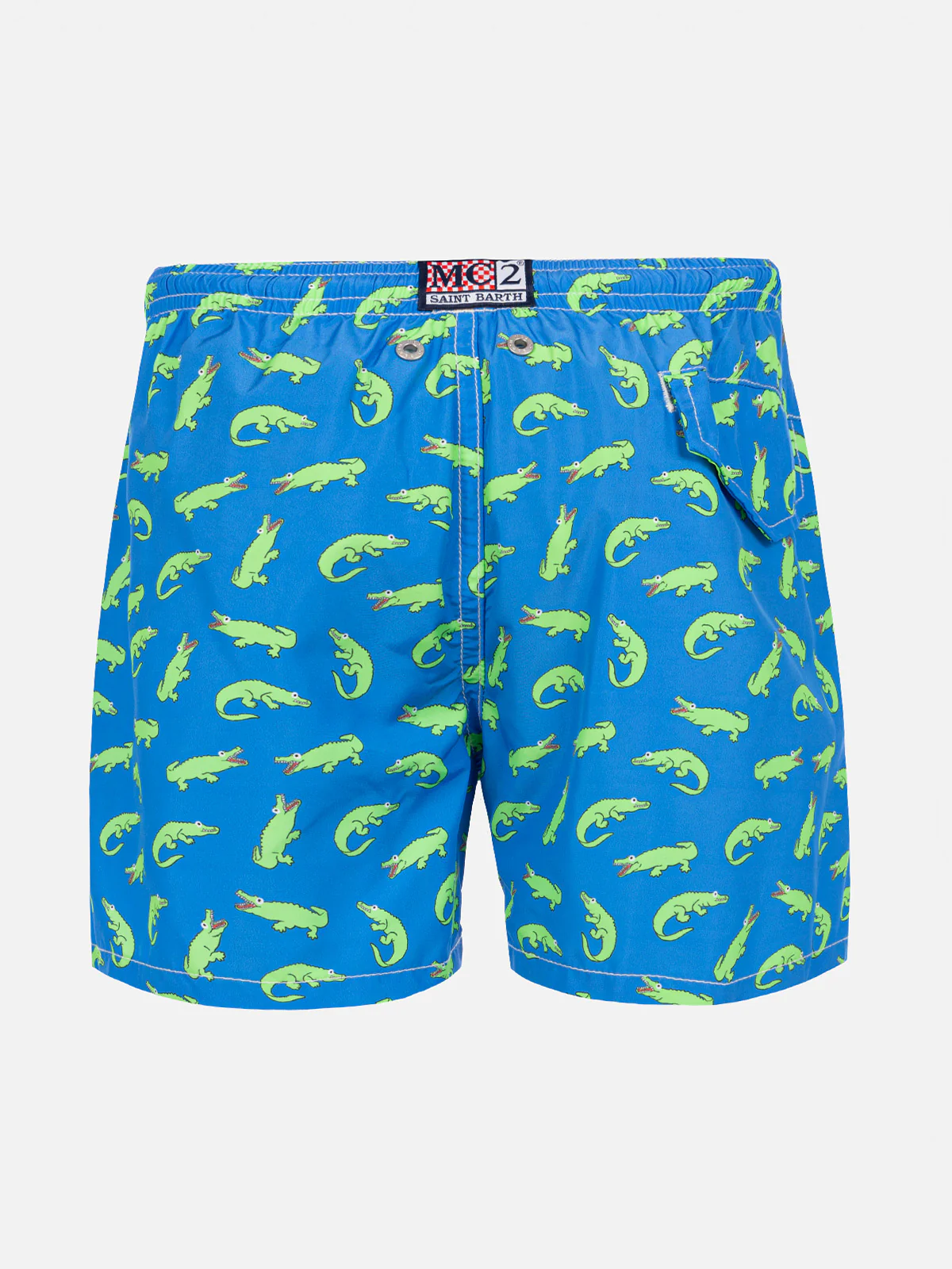 Boy bluette swim shorts with green alligator print - Image 2