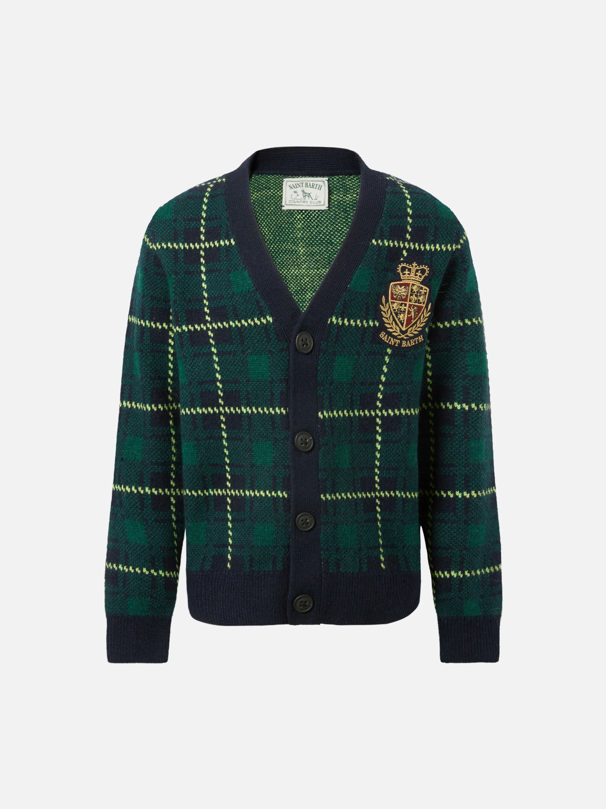 Boy cardigan with tartan jacquard