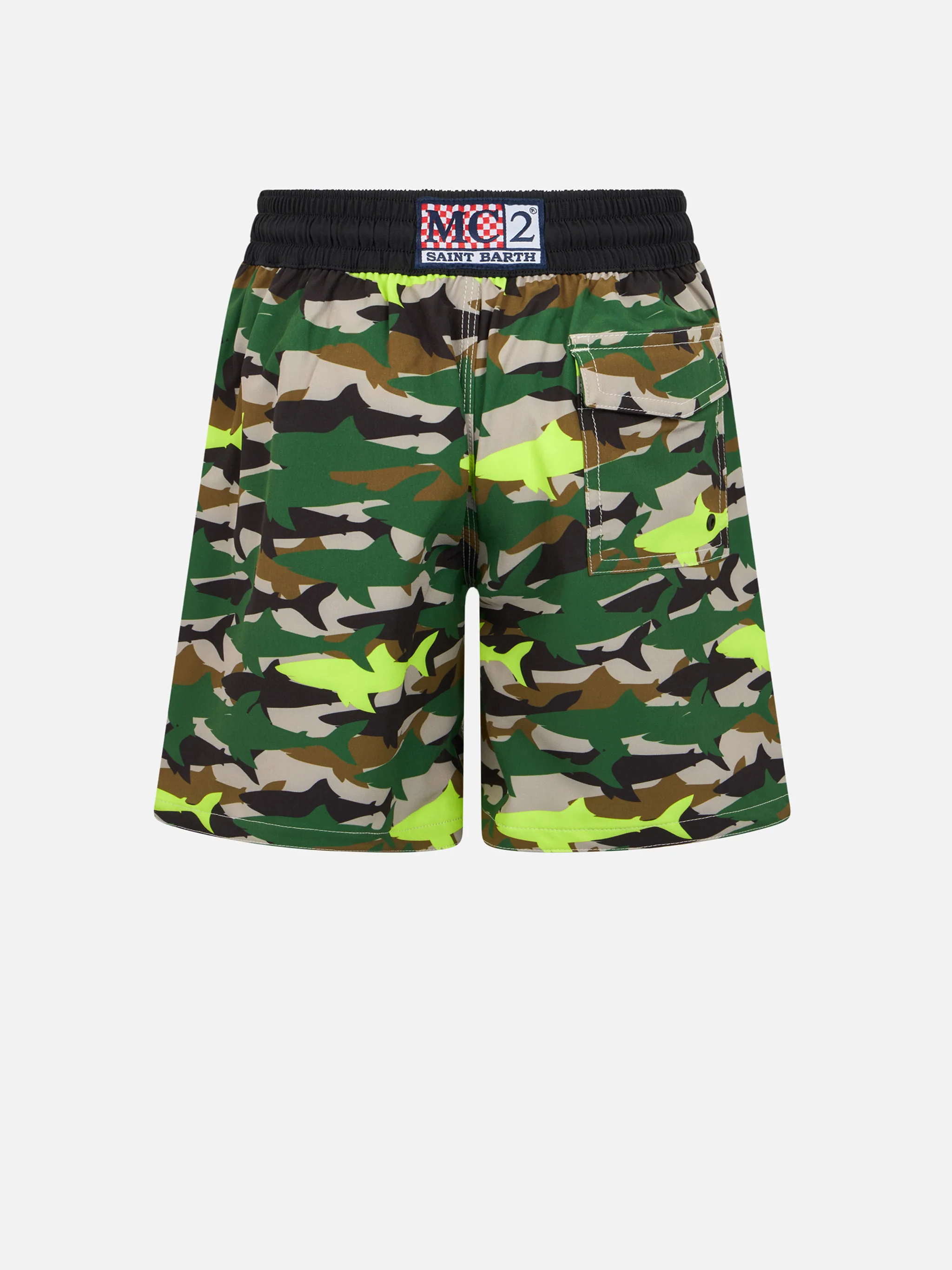 Boy Comfort Surf Jr swim shorts with camo shark print - Image 2