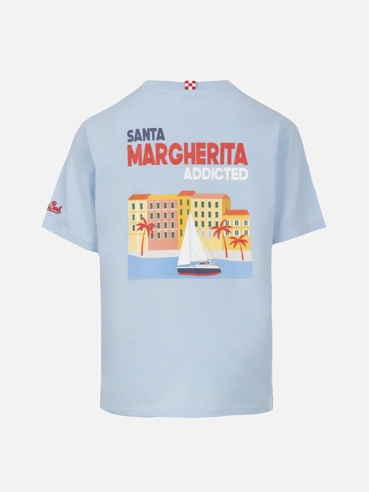 Boy cotton t-shirt with Santa Margherita addicted postcard print - Image 3