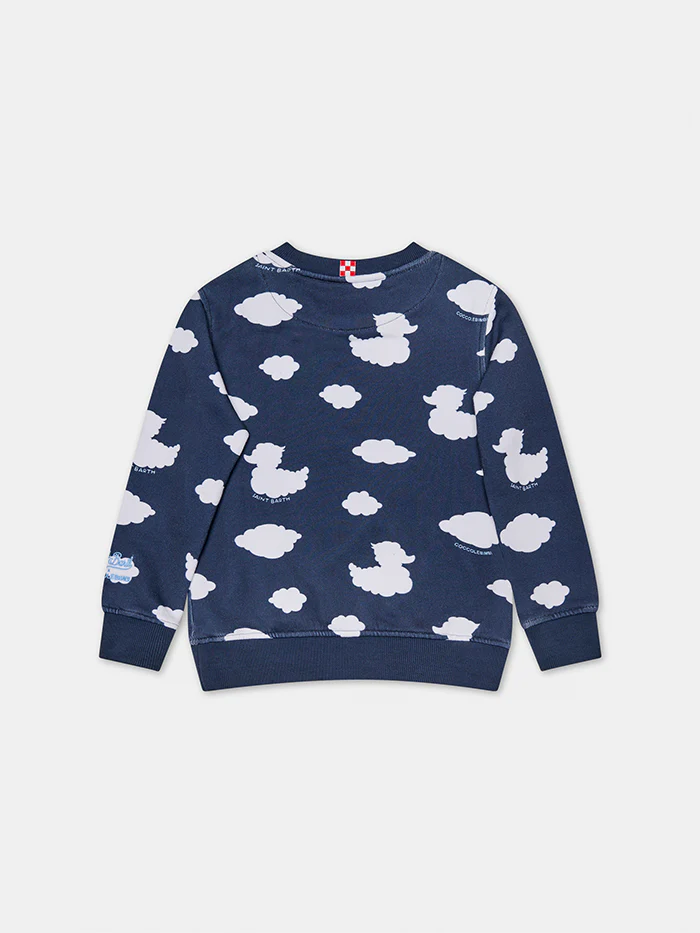 Kid crewneck blue sweatshirt with Coccole e nuvole embroidery | COCCOLEBIMBI SPECIAL EDITION - Image 2
