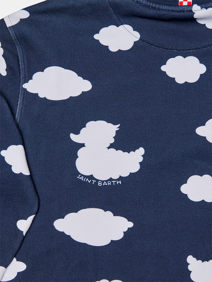 Kid crewneck blue sweatshirt with Coccole e nuvole embroidery | COCCOLEBIMBI SPECIAL EDITION - Image 4