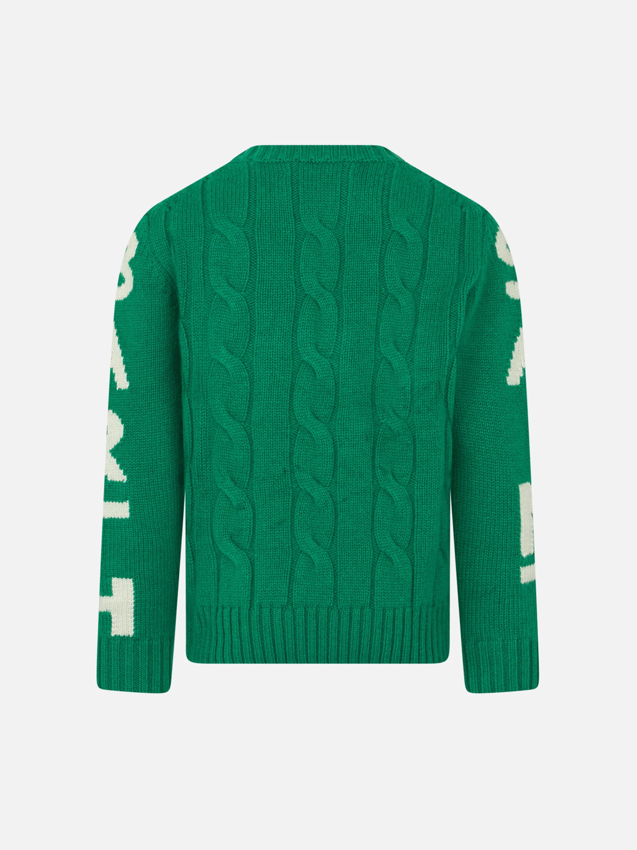 Boy green cable knit sweater Bergen Jr with Saint Barth jacquard - Image 2