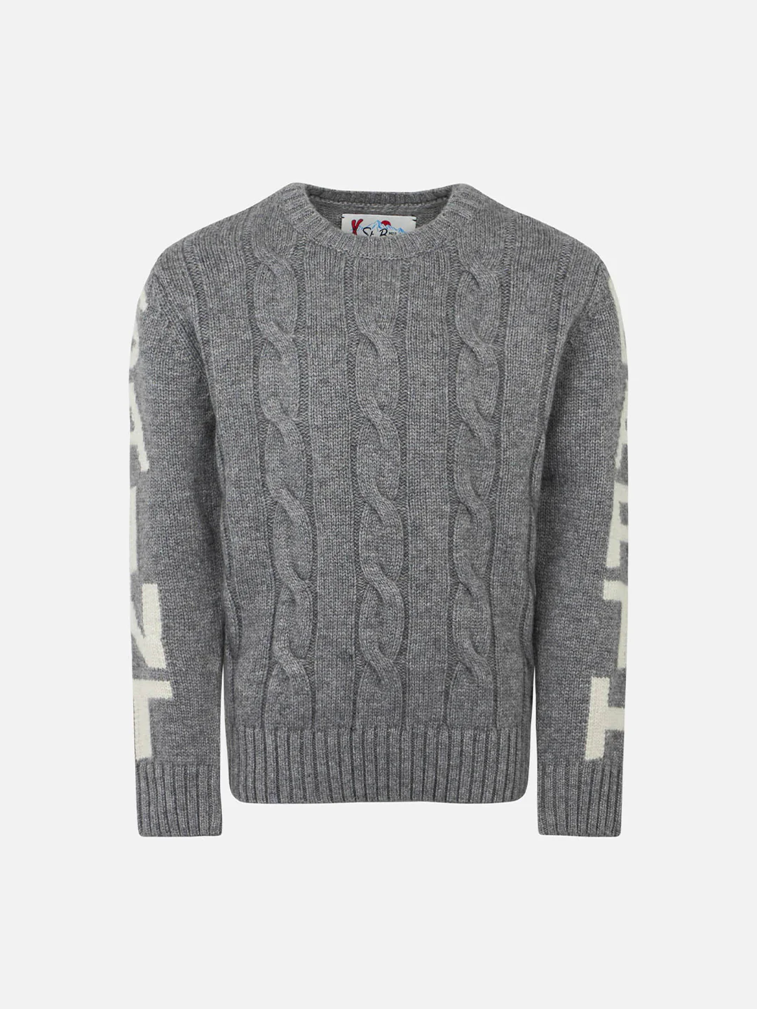 Boy grey cable knit sweater Bergen Jr with Saint Barth jacquard