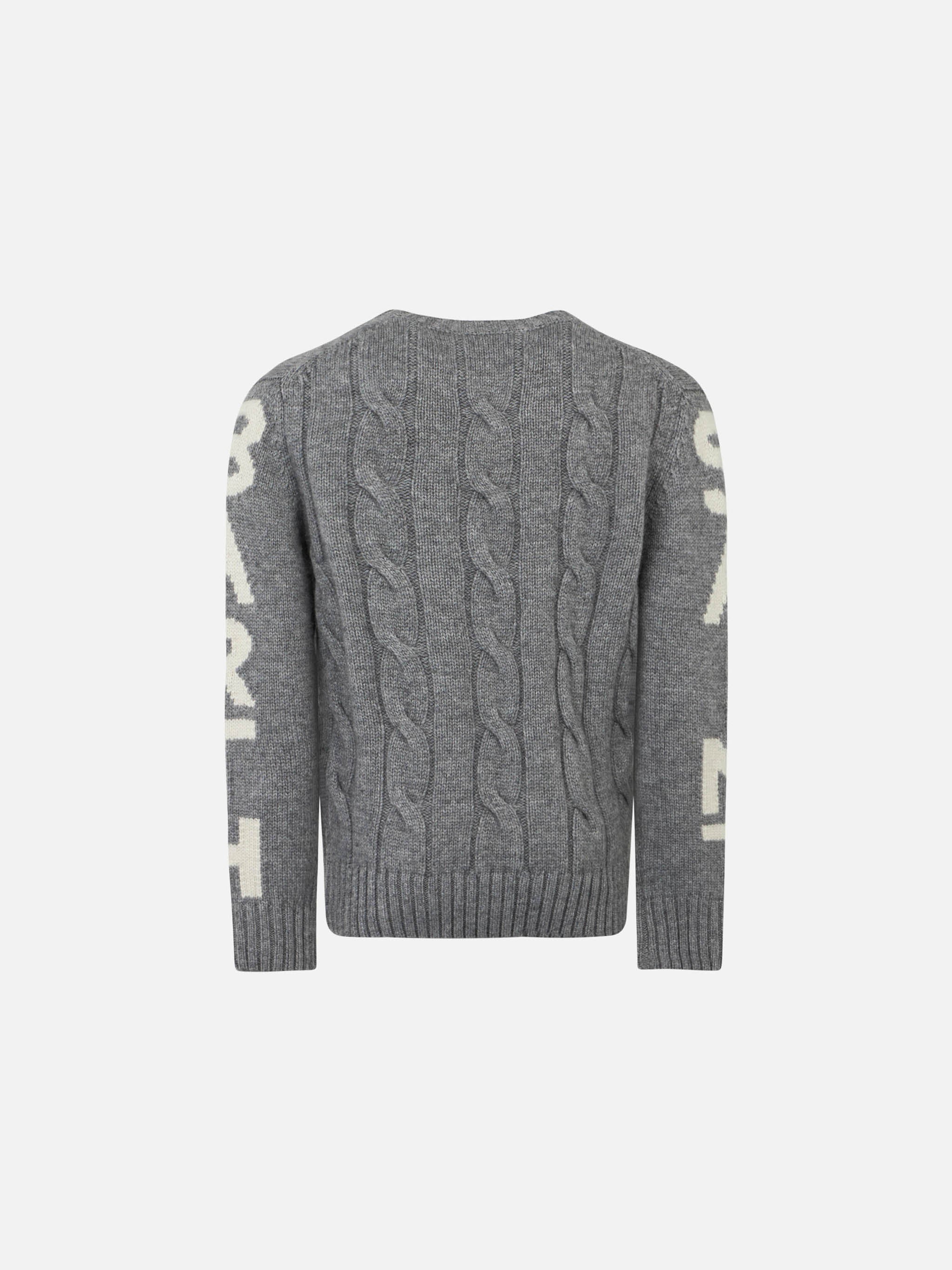 Boy grey cable knit sweater Bergen Jr with Saint Barth jacquard - Image 2