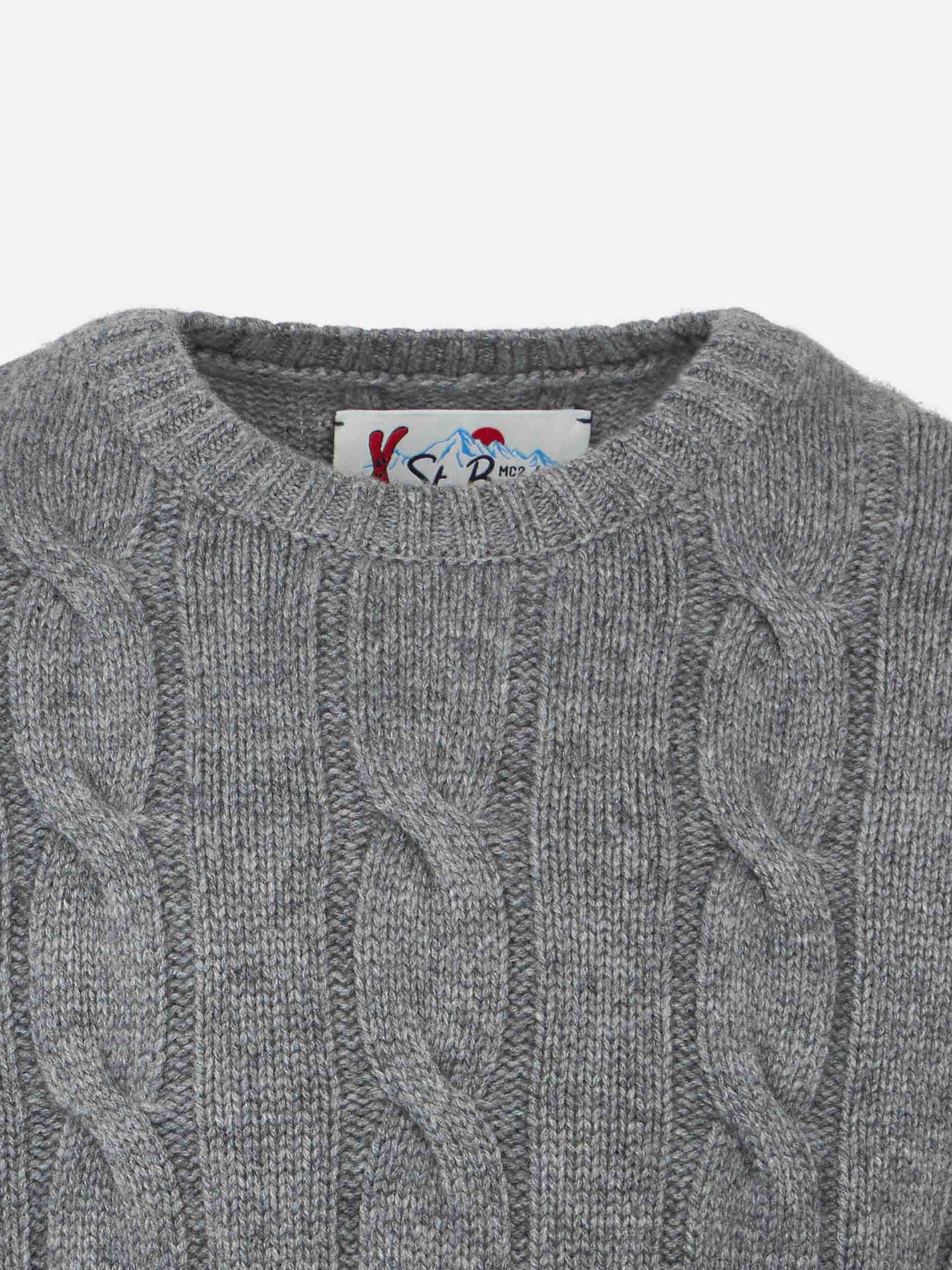 Boy grey cable knit sweater Bergen Jr with Saint Barth jacquard - Image 3