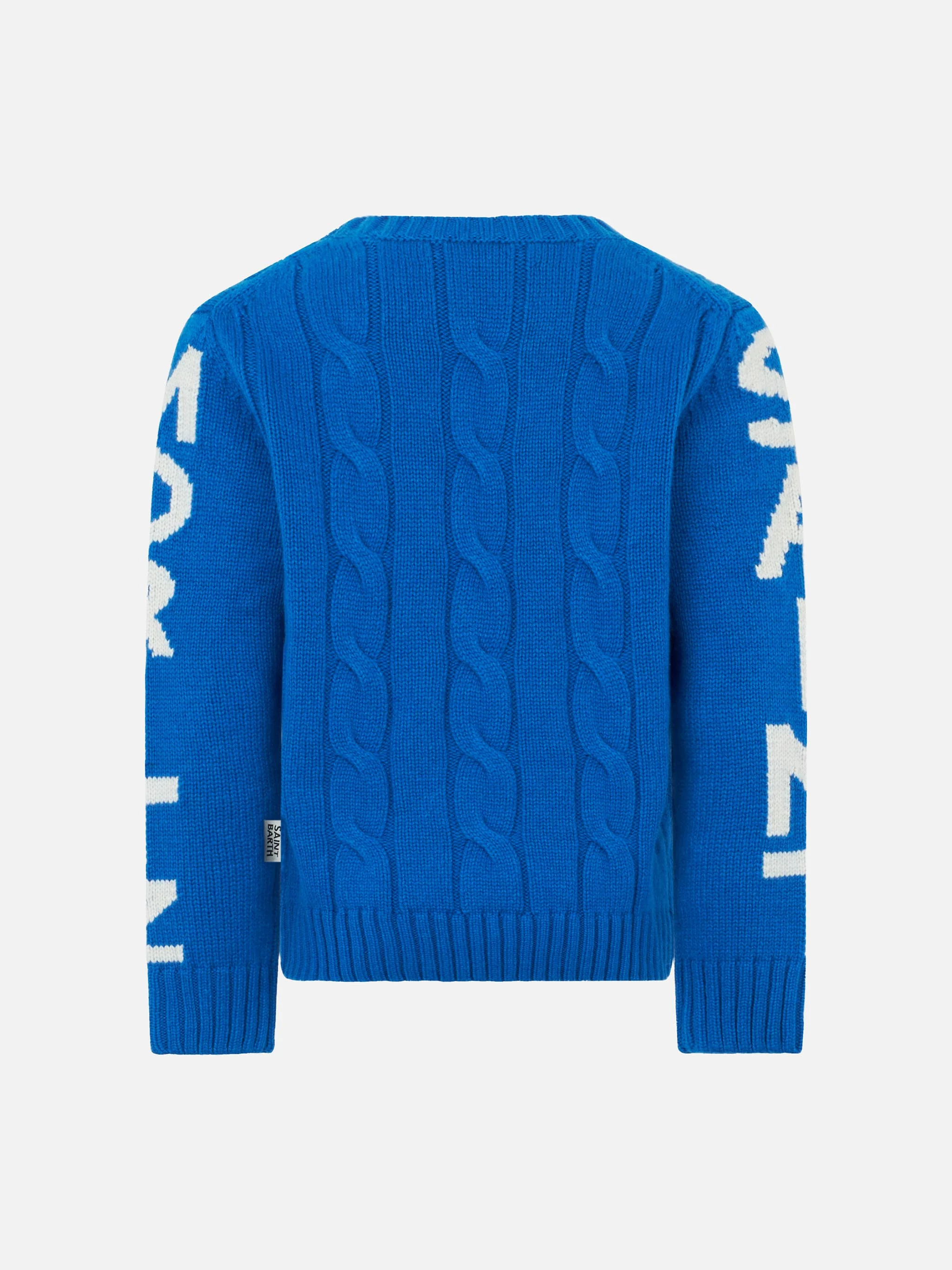 Boy bluette cable knit sweater Bergen Jr. with Saint Moritz jacquard - Image 2