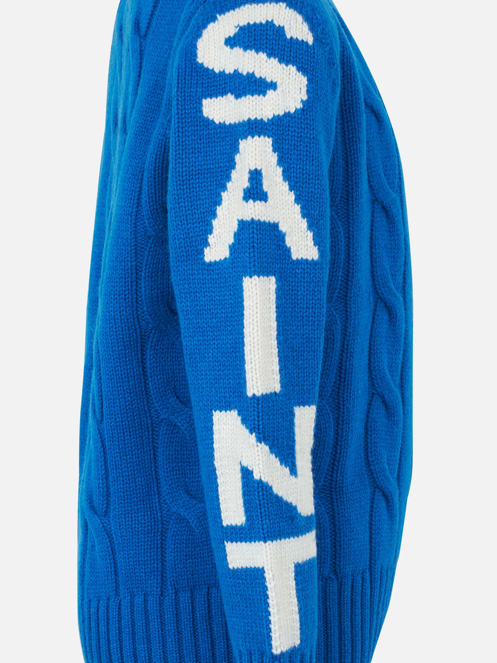 Boy bluette cable knit sweater Bergen Jr. with Saint Moritz jacquard - Image 3