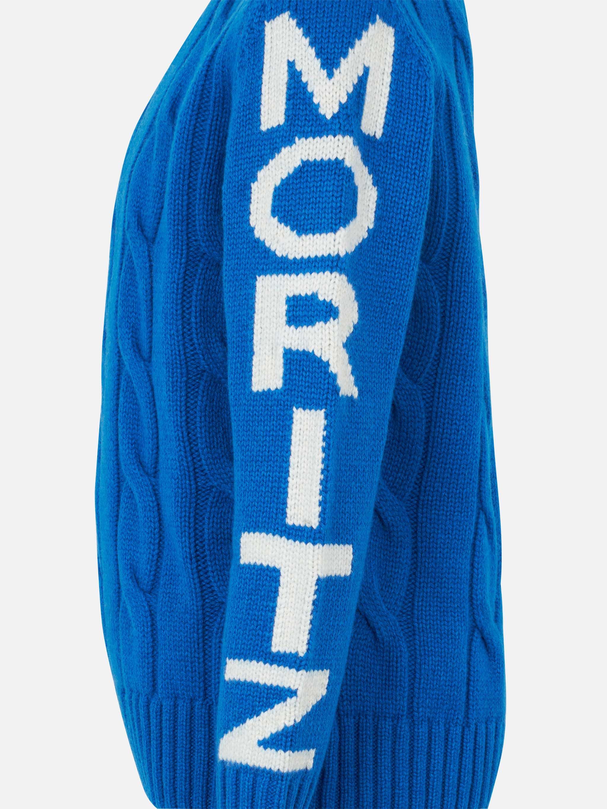 Boy bluette cable knit sweater Bergen Jr. with Saint Moritz jacquard - Image 4
