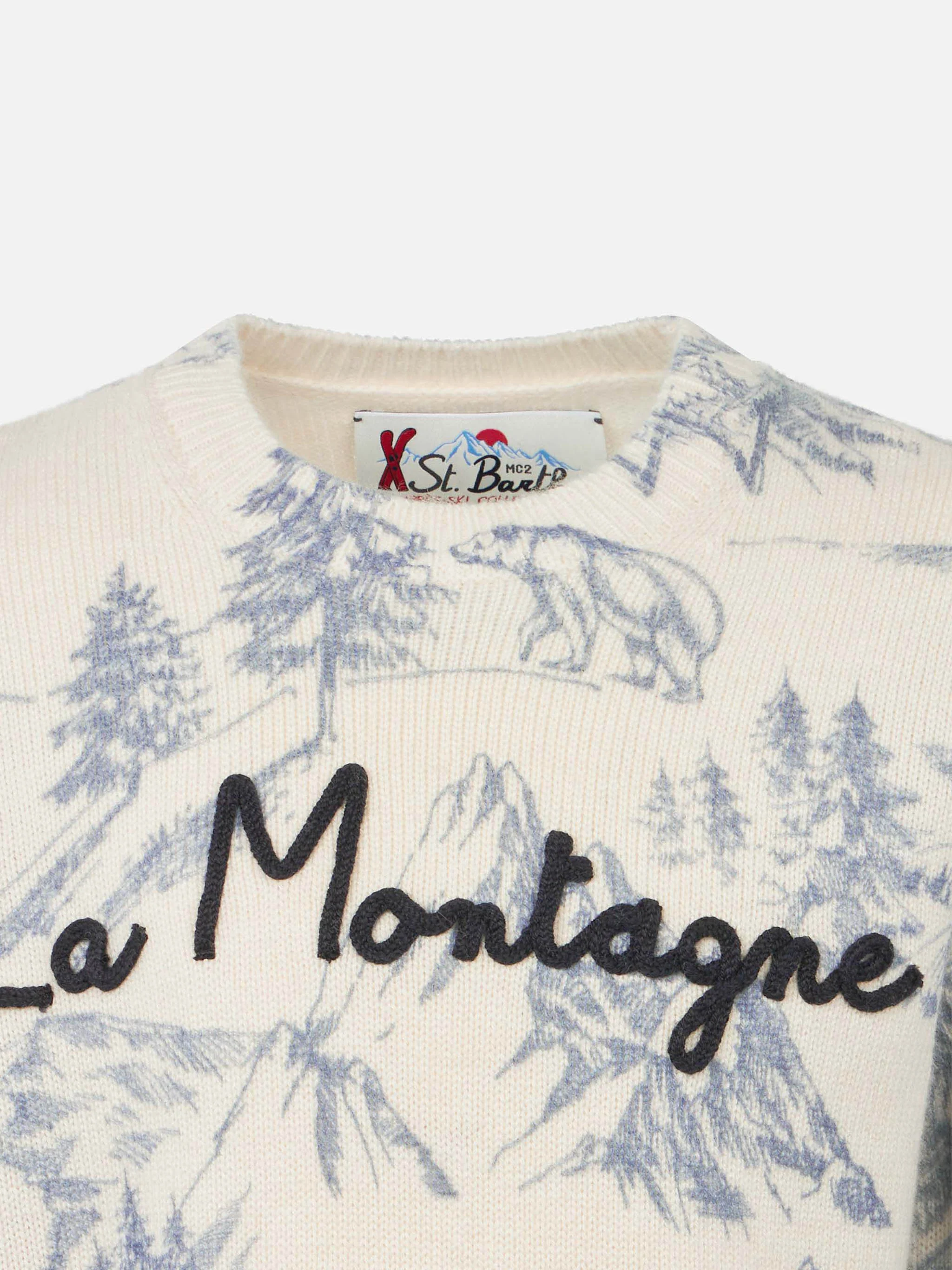 Boy crewneck toile de jouy sweater with La Montagne embroidery - Image 2