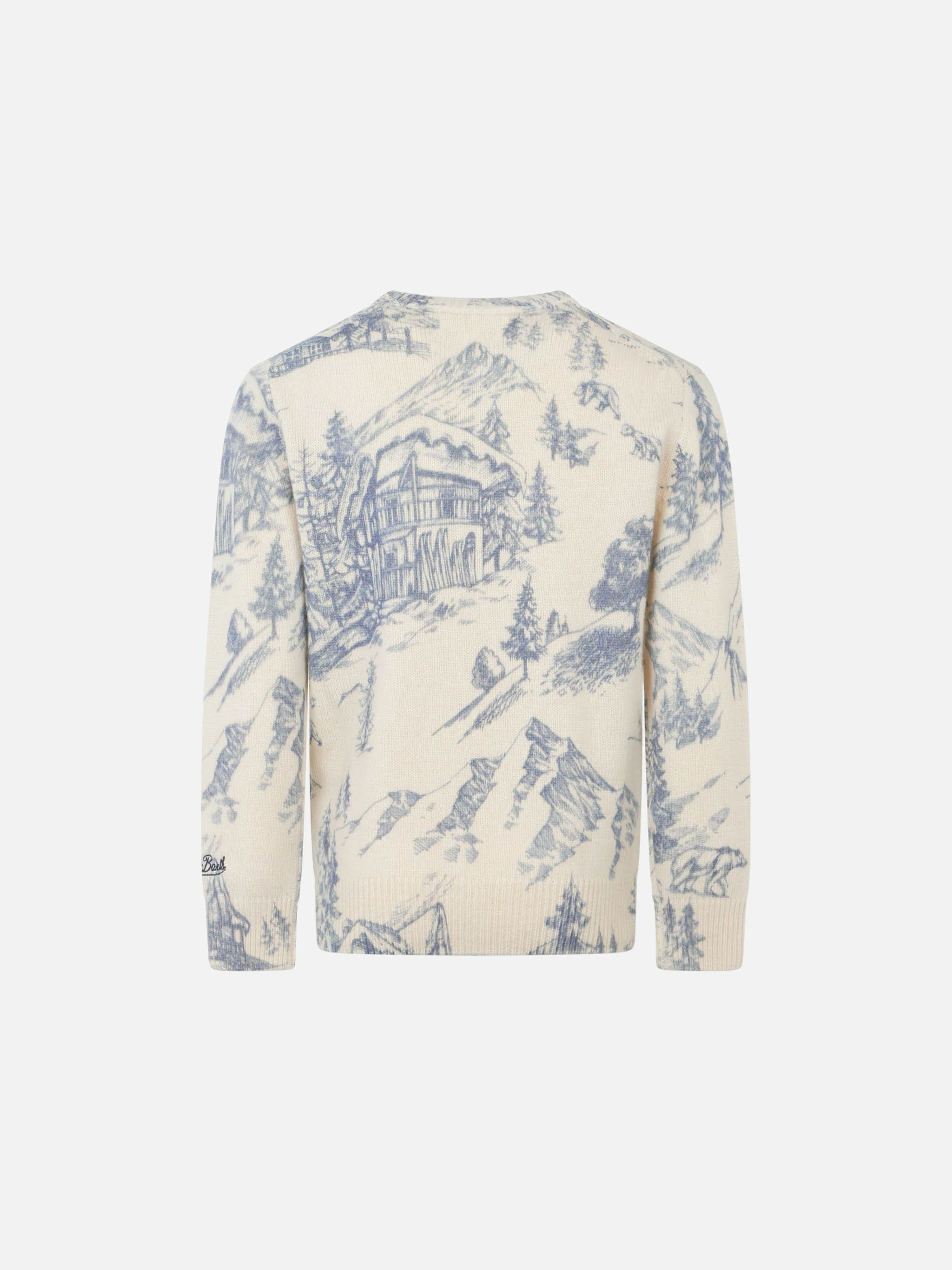 Boy crewneck toile de jouy sweater with La Montagne embroidery - Image 3