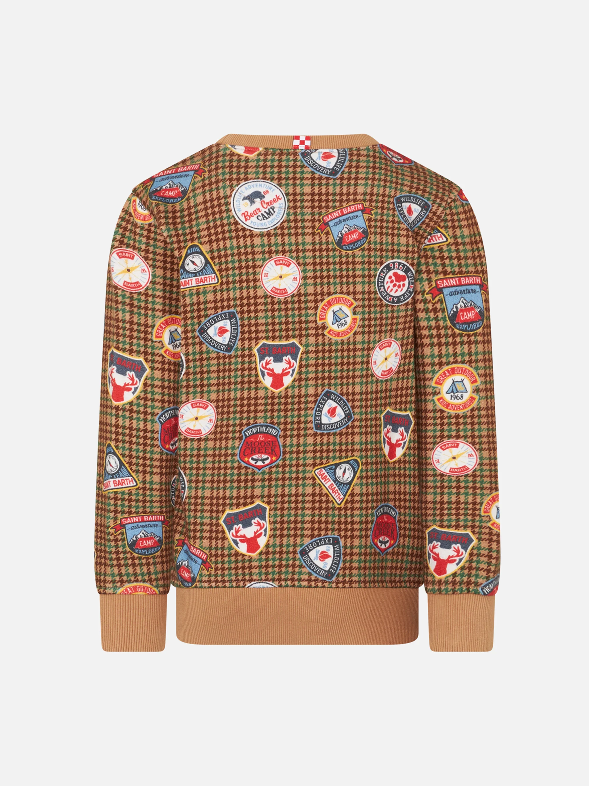 Boy crewneck sweatshirt with patches and pied de poule print - Image 2