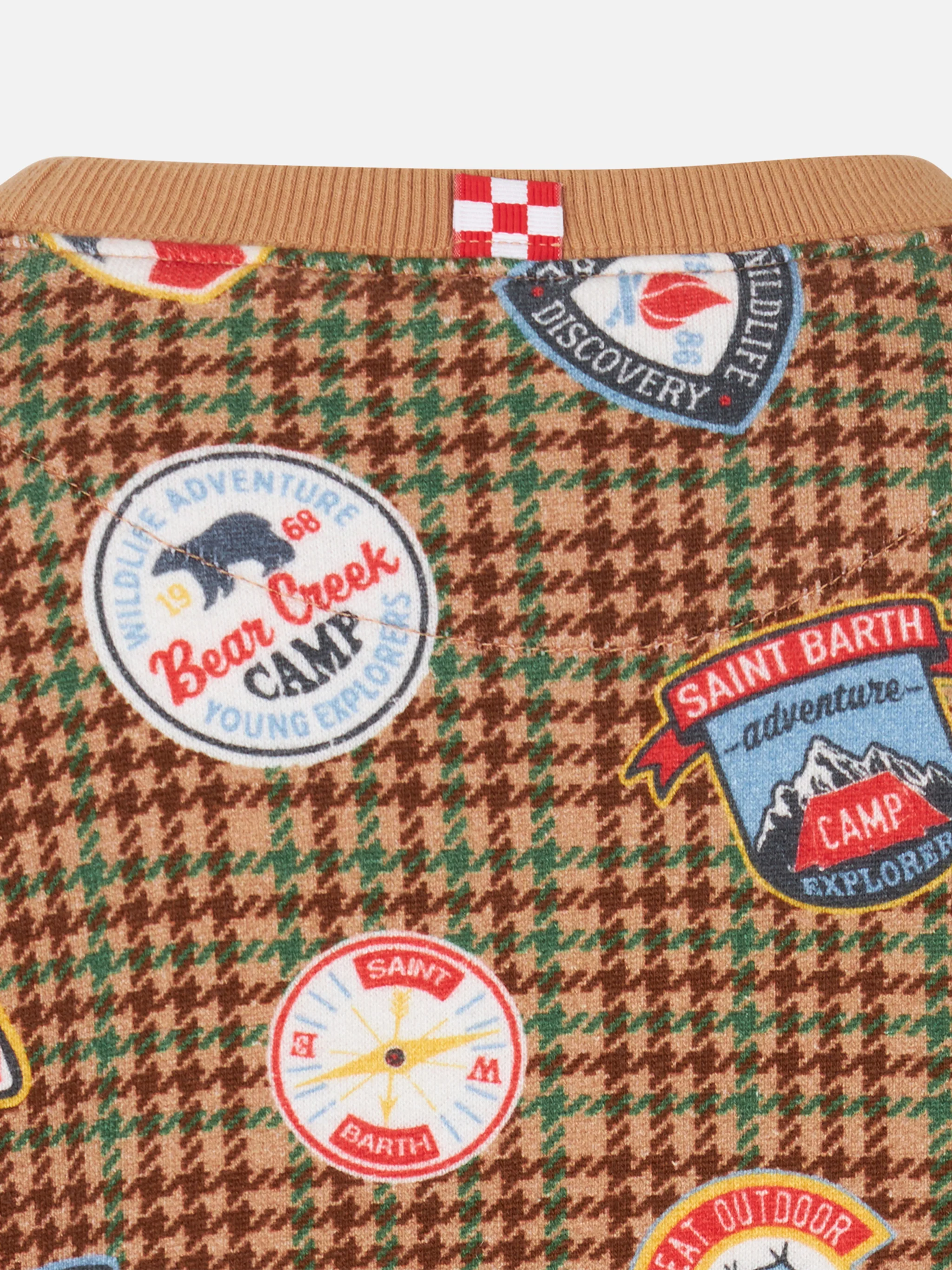 Boy crewneck sweatshirt with patches and pied de poule print - Image 3