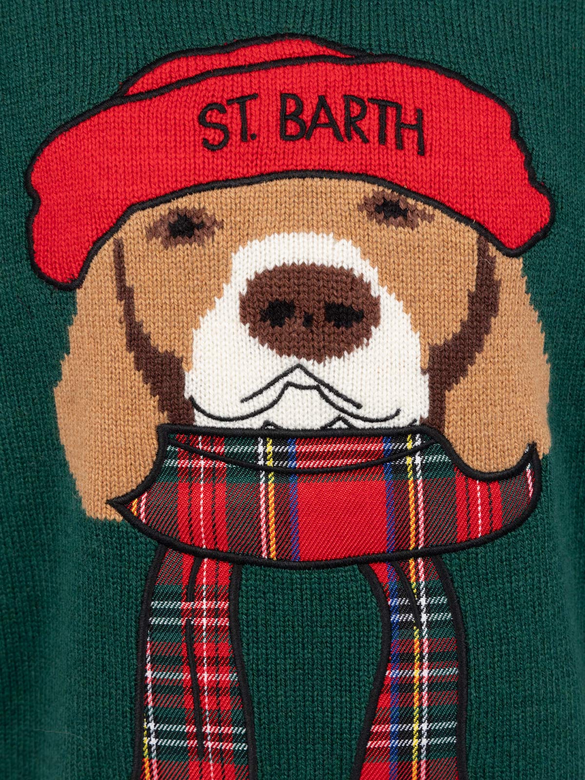 Boy green crewneck sweater beagle scarf Douglas - Image 3