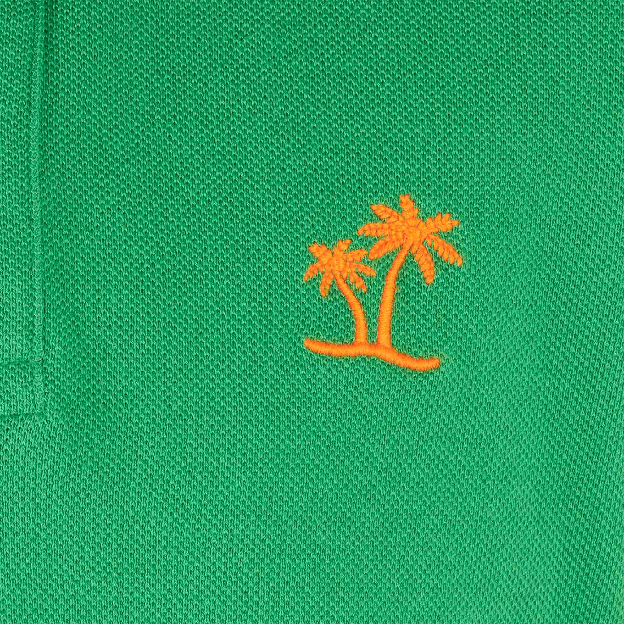 Boy green piquet polo with orange St. Barth logo - Image 2
