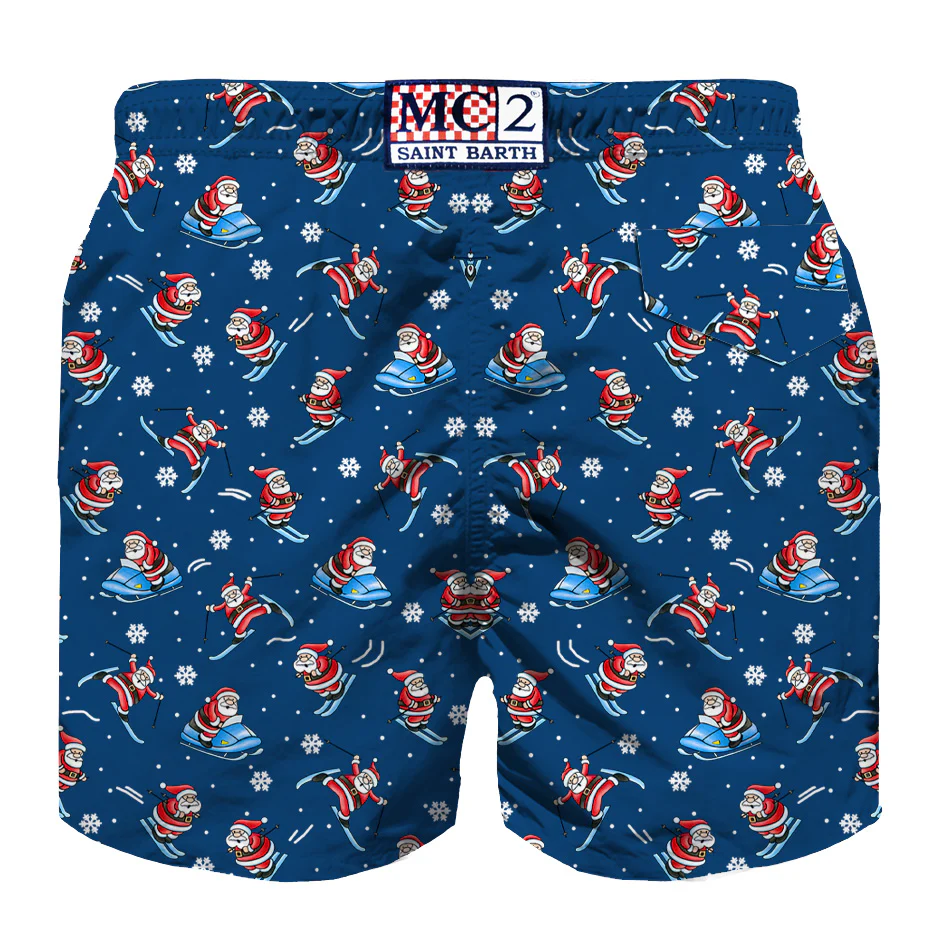 Boy light fabric swim shorts with Happy Santa Claus print - Image 2