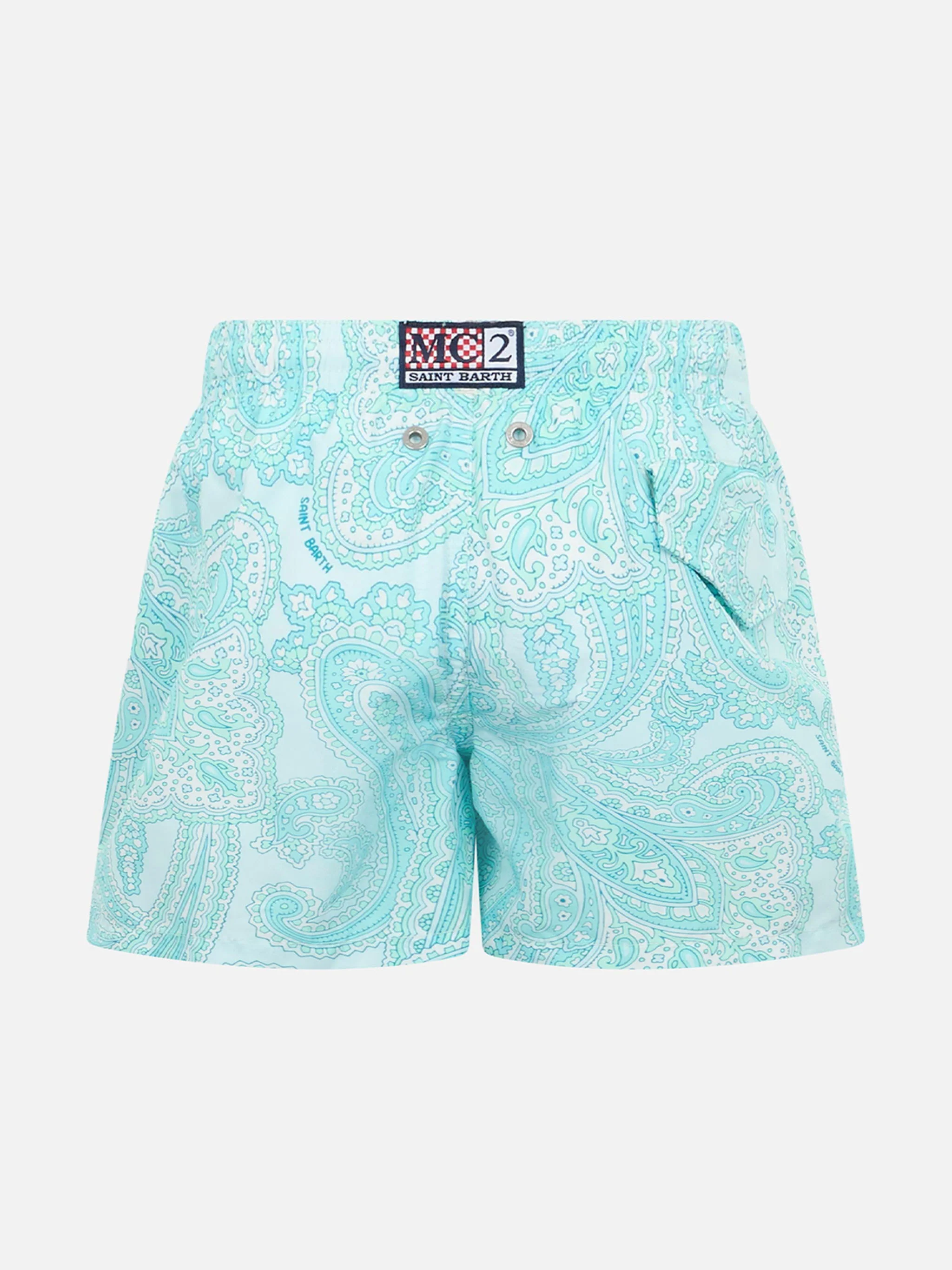 Boy lightweight fabric swim-shorts Jean Lighting 70 with paisley print - Image 2